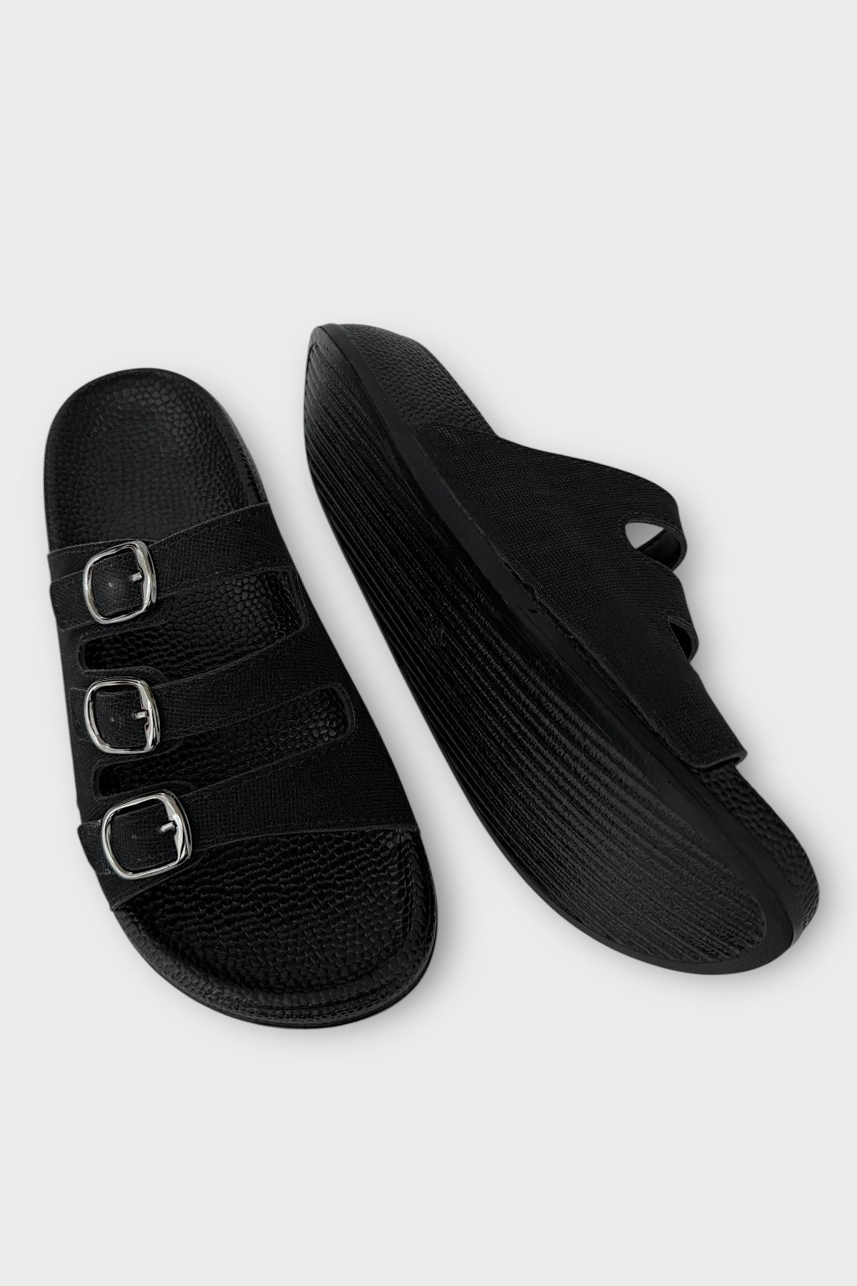 Kadın Üç Bant Ayarlanabilr Tokalı Terlik SİYAH - Görsel 5