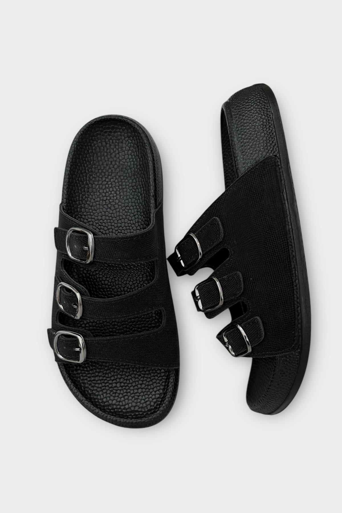 Kadın Üç Bant Ayarlanabilr Tokalı Terlik SİYAH - Görsel 6