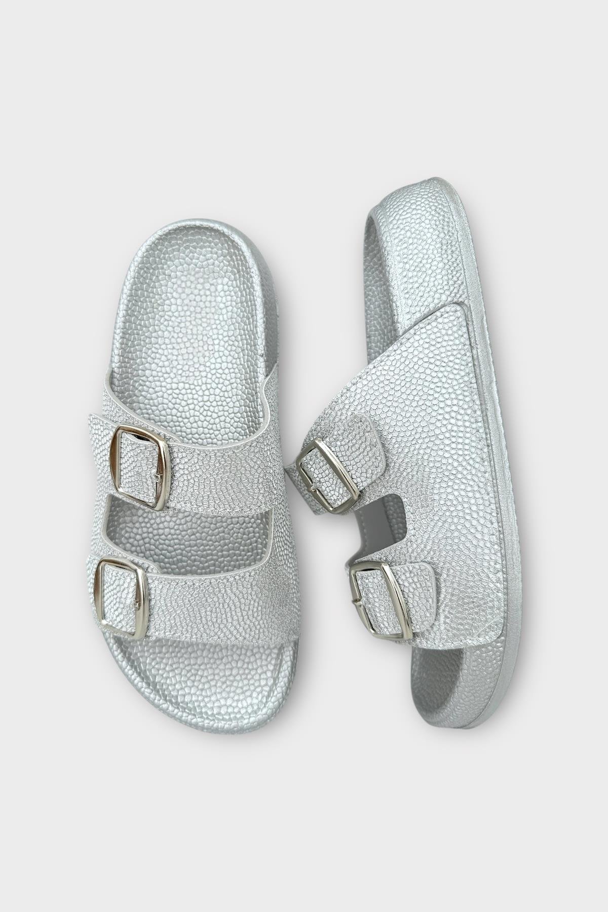 Kadın Simli Çift Bant Ayarlanabilr Tokalı Terlik GÜMÜŞ - Görsel 7