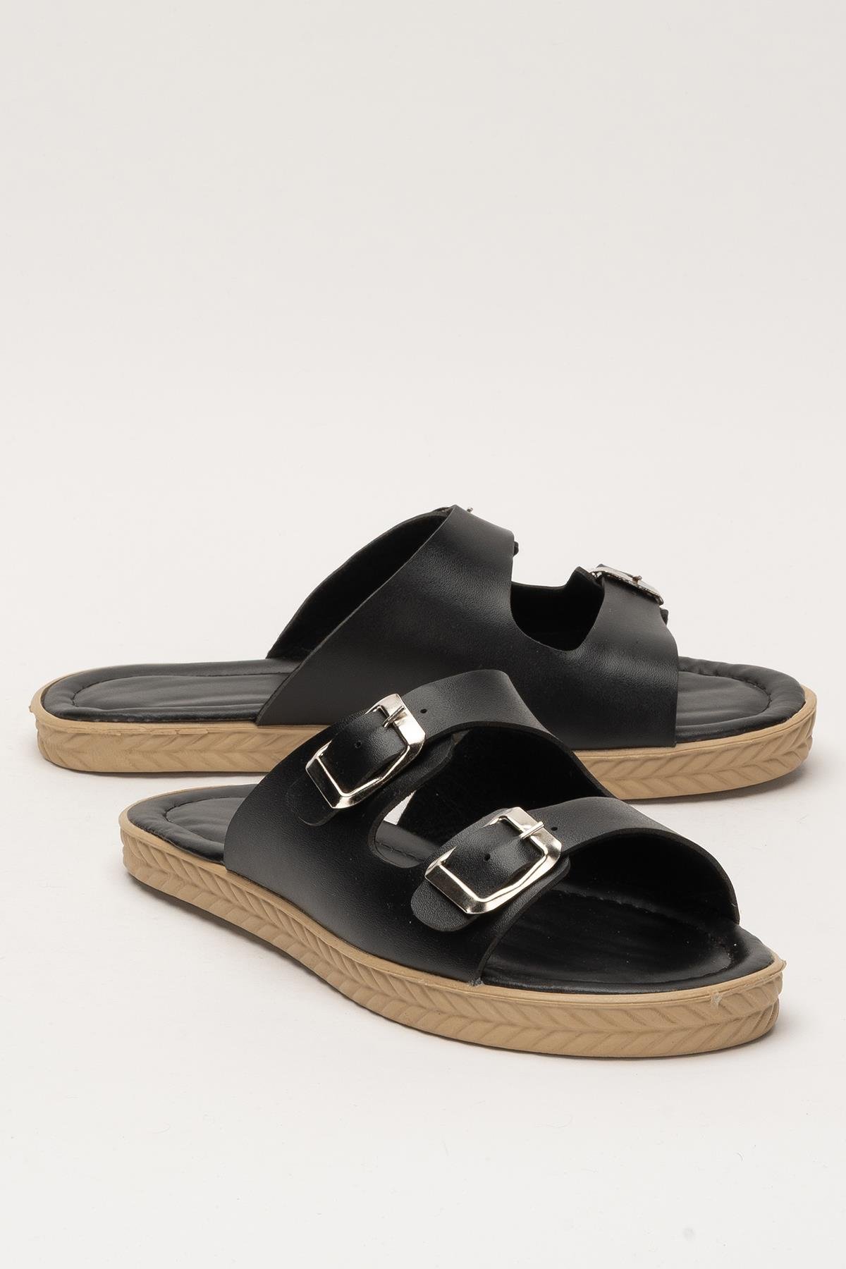 Kadın Çift Bant Ayarlanabilr Tokalı Terlik SİYAH - Görsel 3