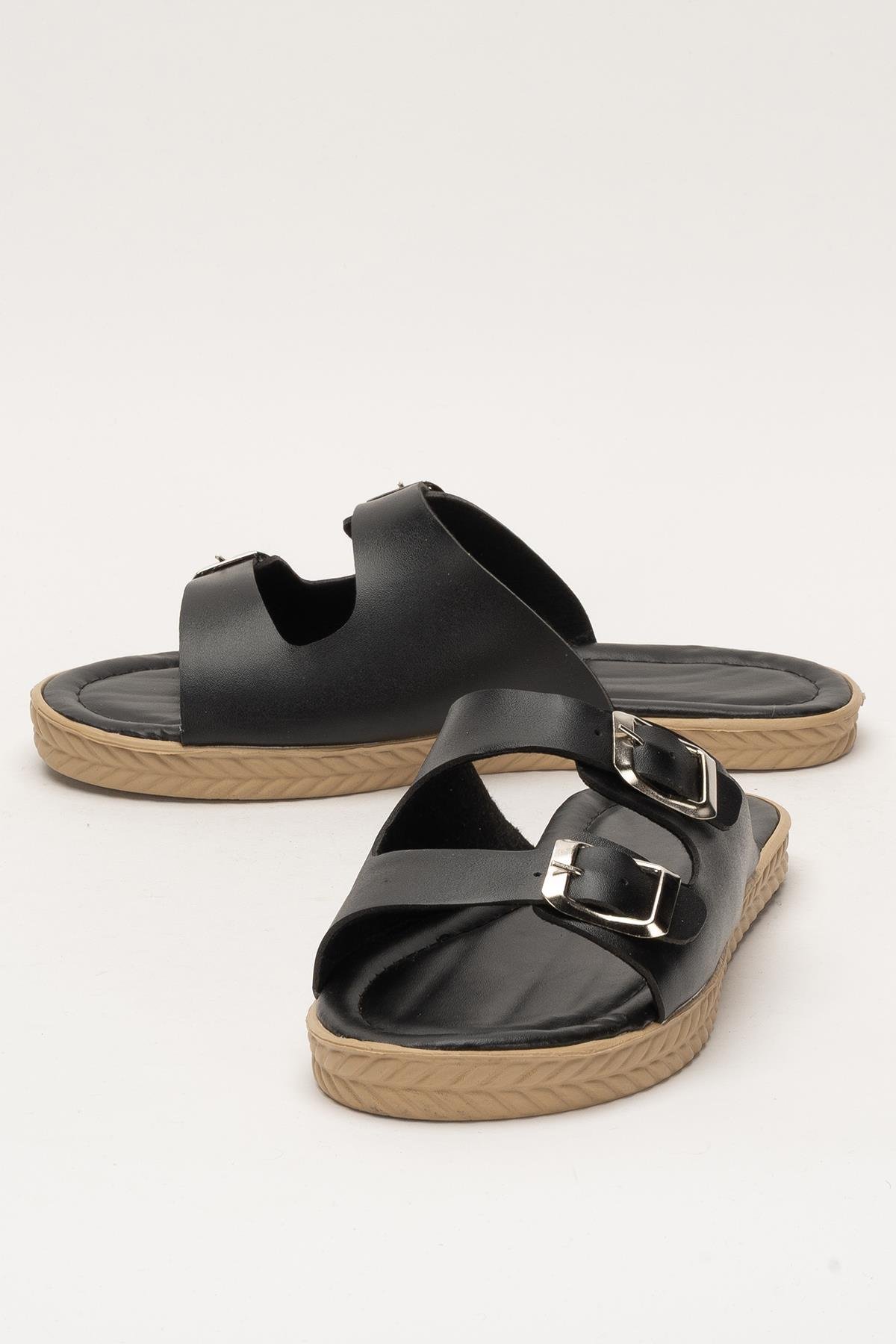 Kadın Çift Bant Ayarlanabilr Tokalı Terlik SİYAH - Görsel 6