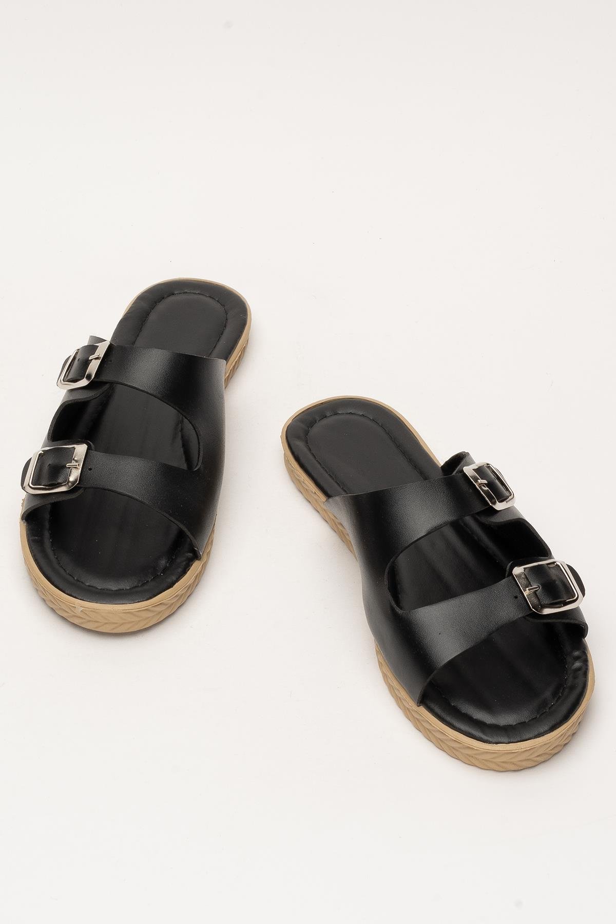 Kadın Çift Bant Ayarlanabilr Tokalı Terlik SİYAH - Görsel 7