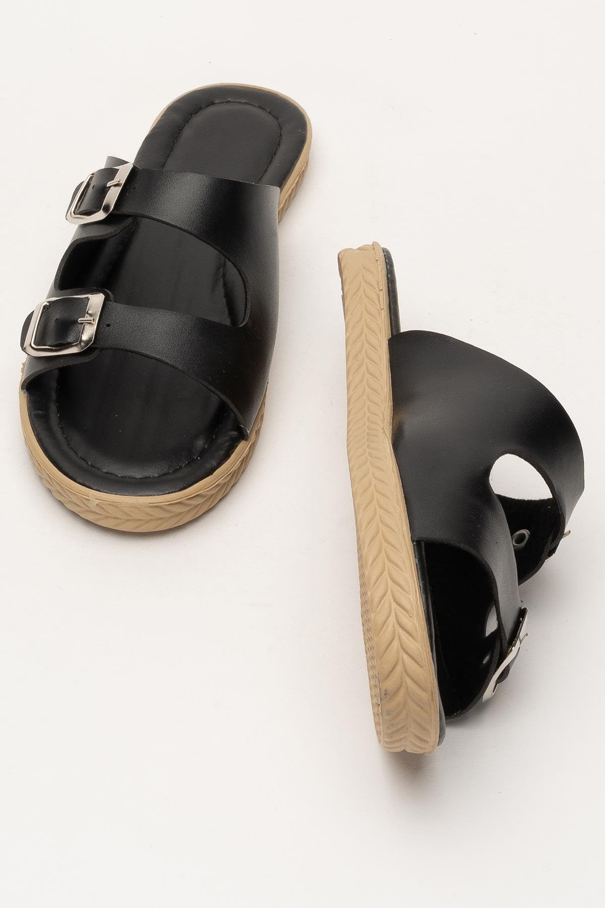 Kadın Çift Bant Ayarlanabilr Tokalı Terlik SİYAH - Görsel 8