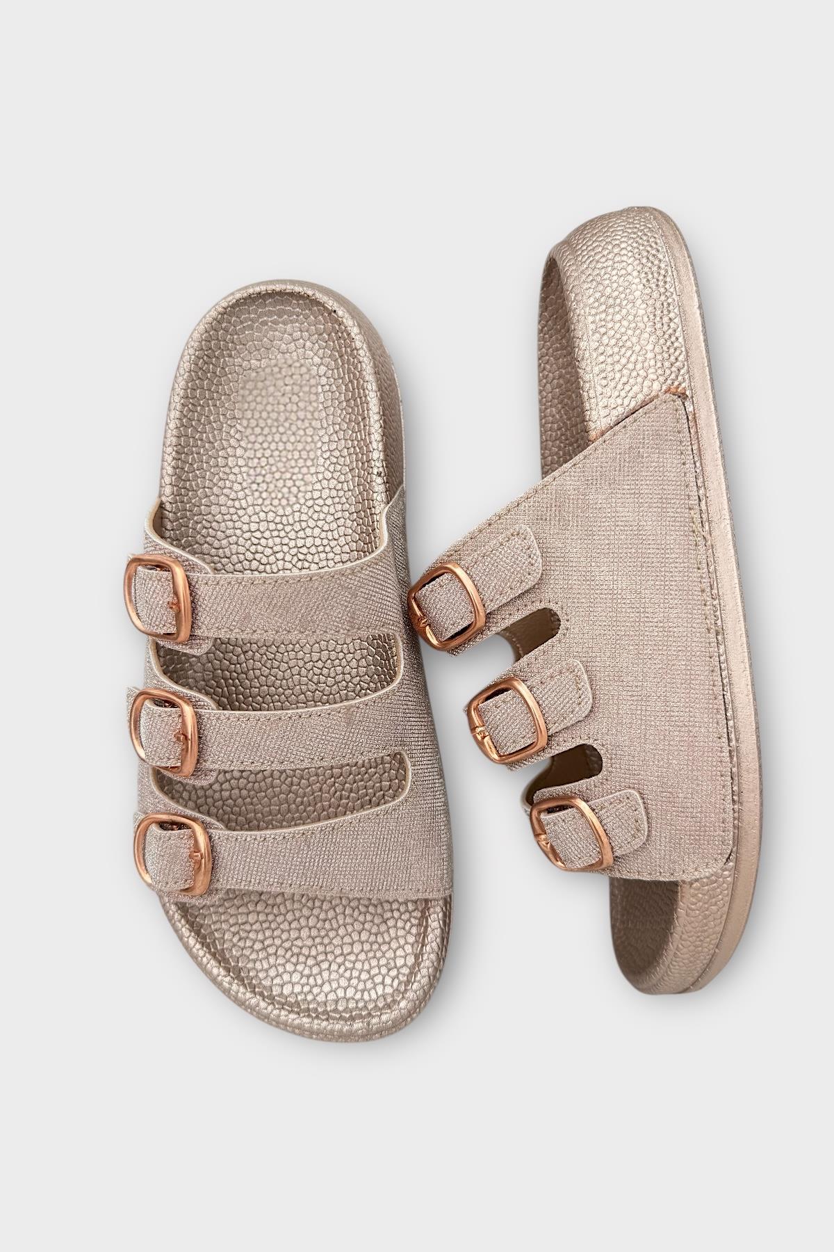 Kadın Üç Bant Ayarlanabilr Tokalı Terlik BRONZ - Görsel 7