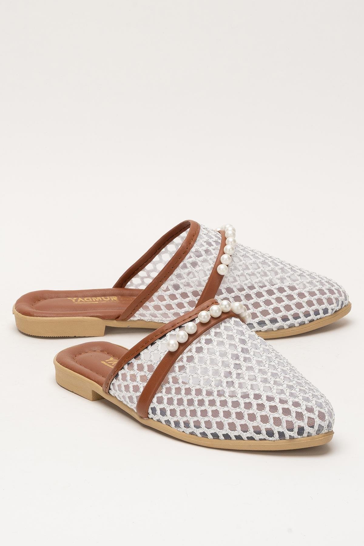 Kadın İnci Kemerli FileliTerlik BEYAZ - Görsel 3