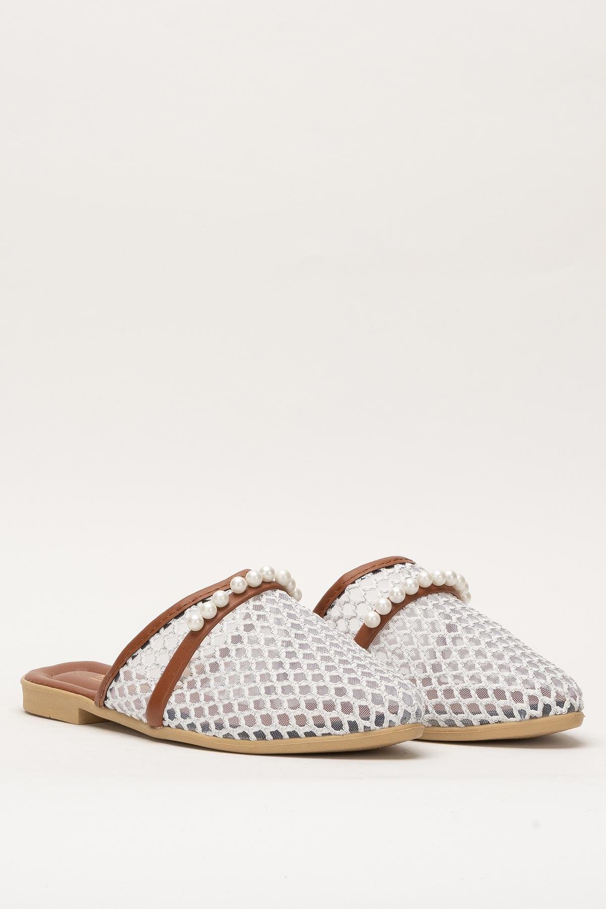 Kadın İnci Kemerli FileliTerlik BEYAZ - Görsel 4