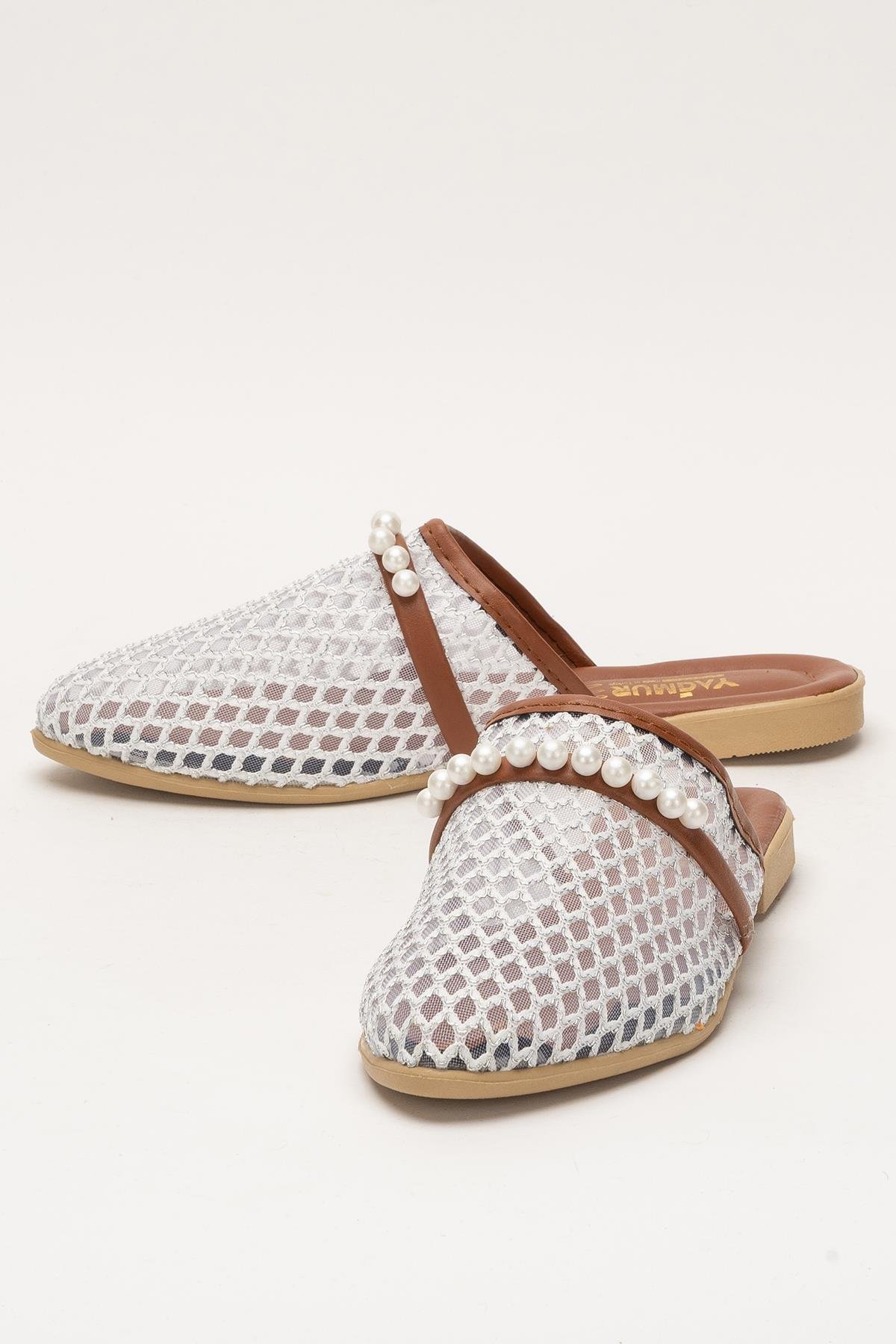 Kadın İnci Kemerli FileliTerlik BEYAZ - Görsel 5