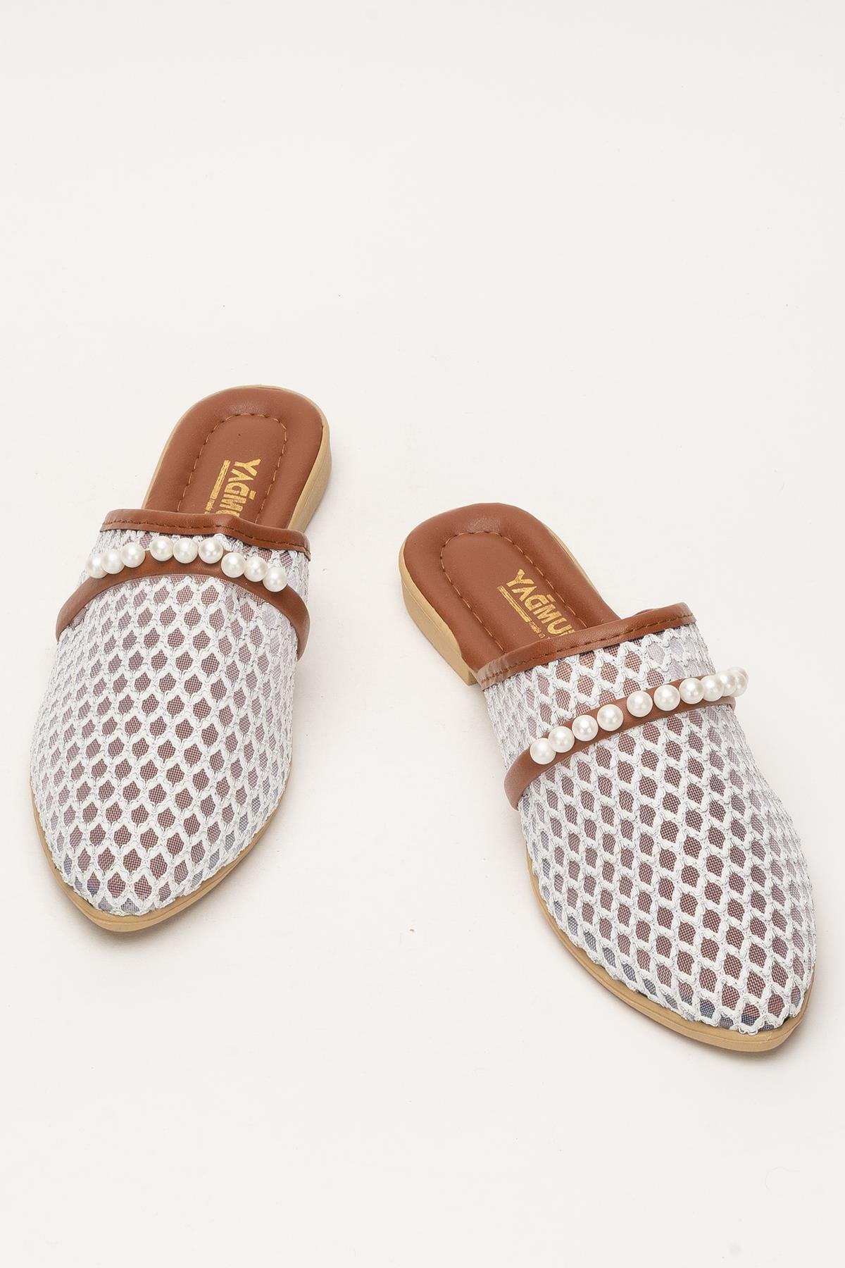 Kadın İnci Kemerli FileliTerlik BEYAZ - Görsel 6