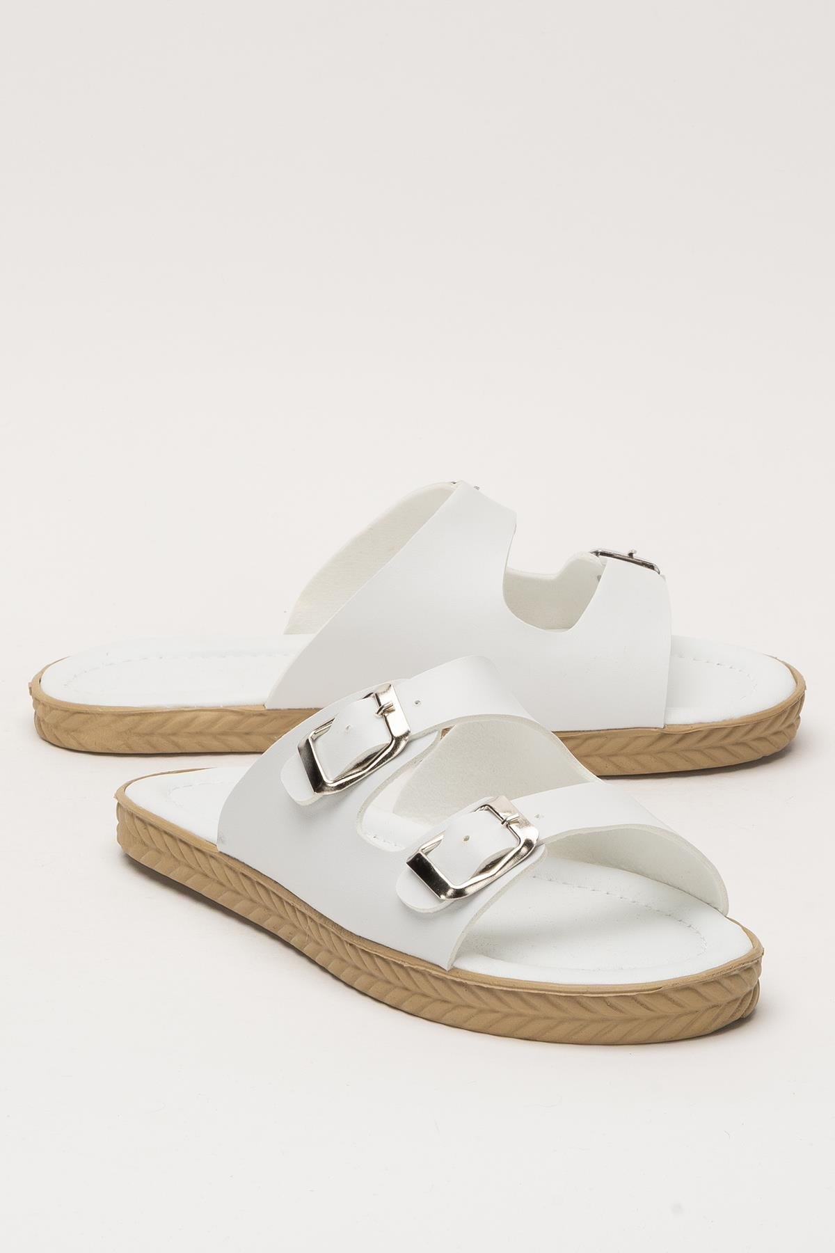 Kadın Çift Bant Ayarlanabilr Tokalı Terlik BEYAZ - Görsel 3