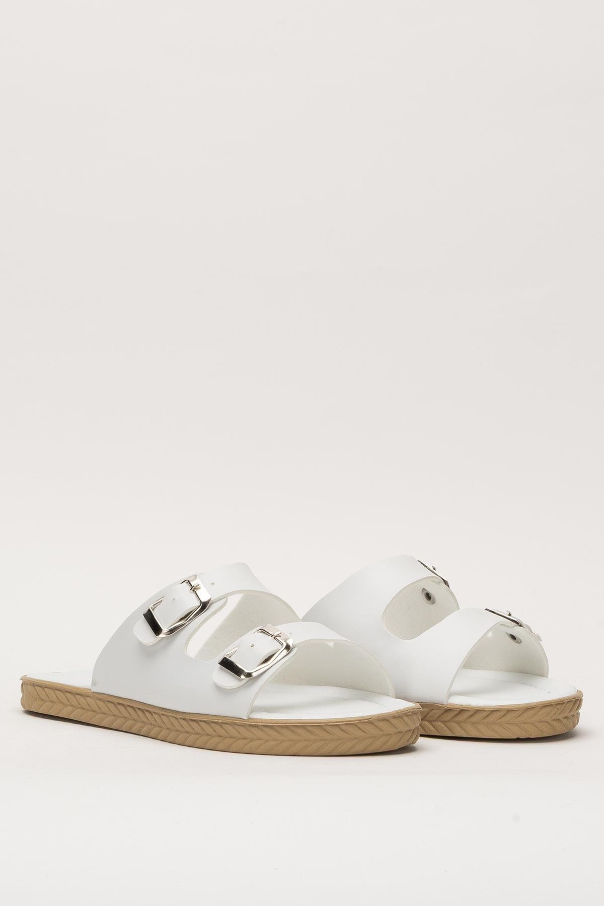 Kadın Çift Bant Ayarlanabilr Tokalı Terlik BEYAZ - Görsel 4