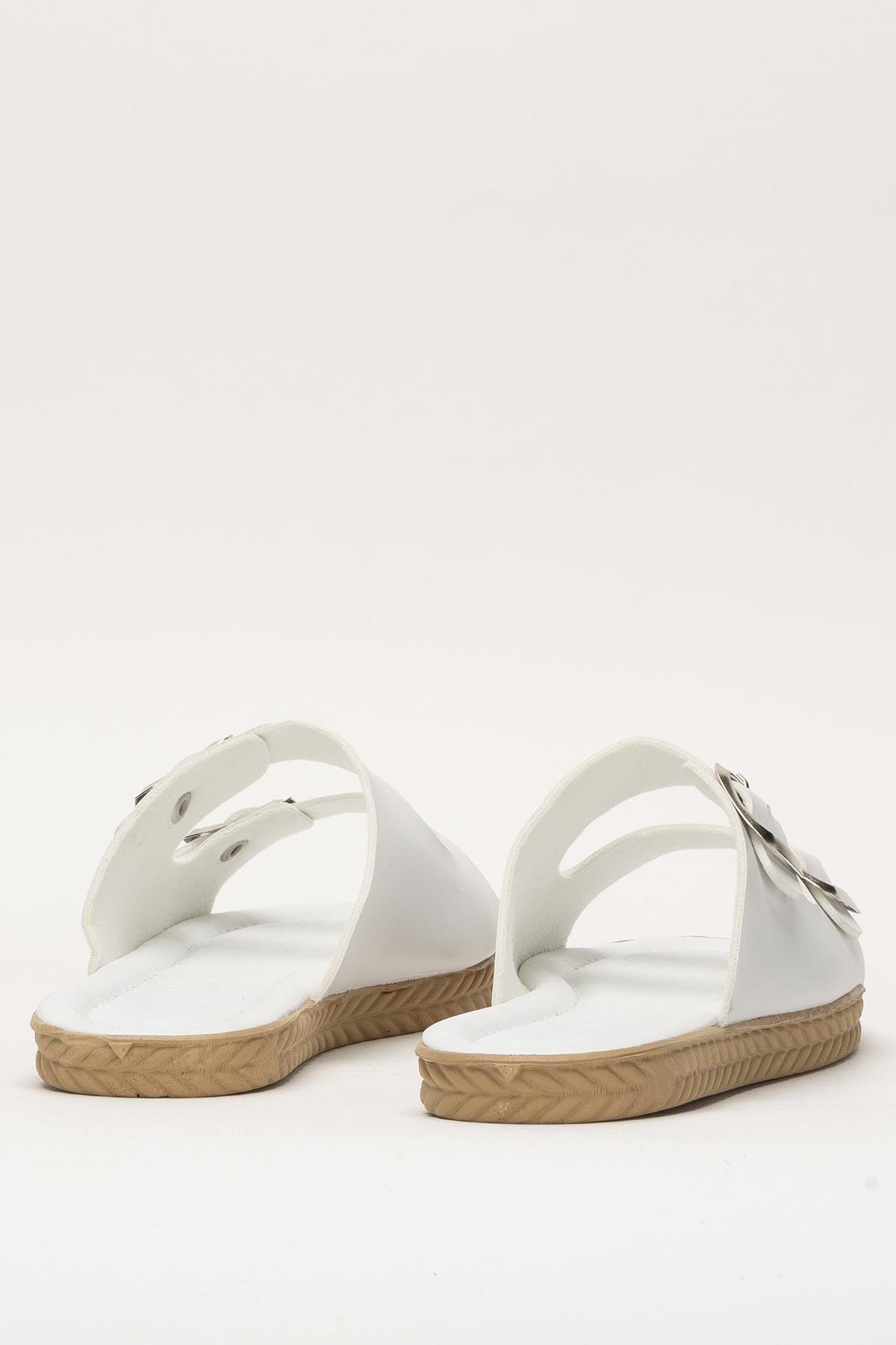 Kadın Çift Bant Ayarlanabilr Tokalı Terlik BEYAZ - Görsel 5