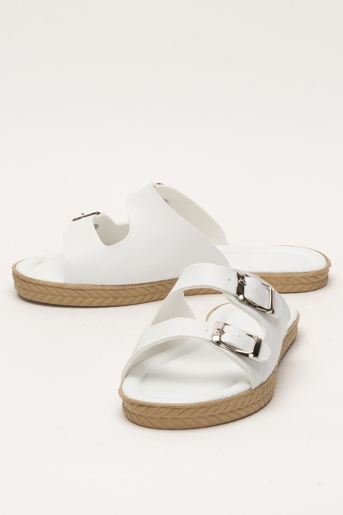 Kadın Çift Bant Ayarlanabilr Tokalı Terlik BEYAZ - Görsel 6