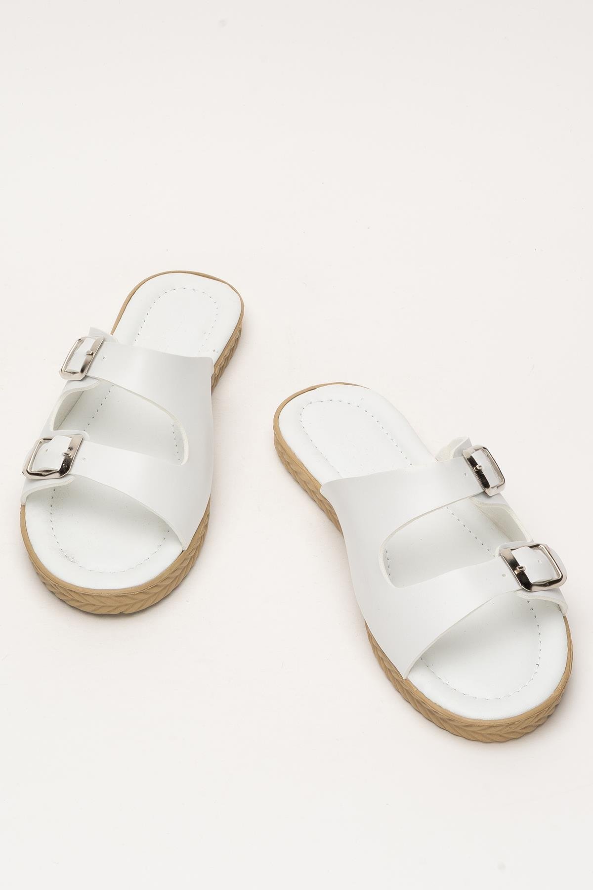 Kadın Çift Bant Ayarlanabilr Tokalı Terlik BEYAZ - Görsel 7