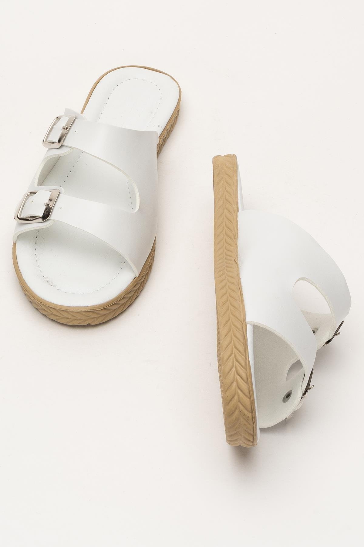 Kadın Çift Bant Ayarlanabilr Tokalı Terlik BEYAZ - Görsel 8