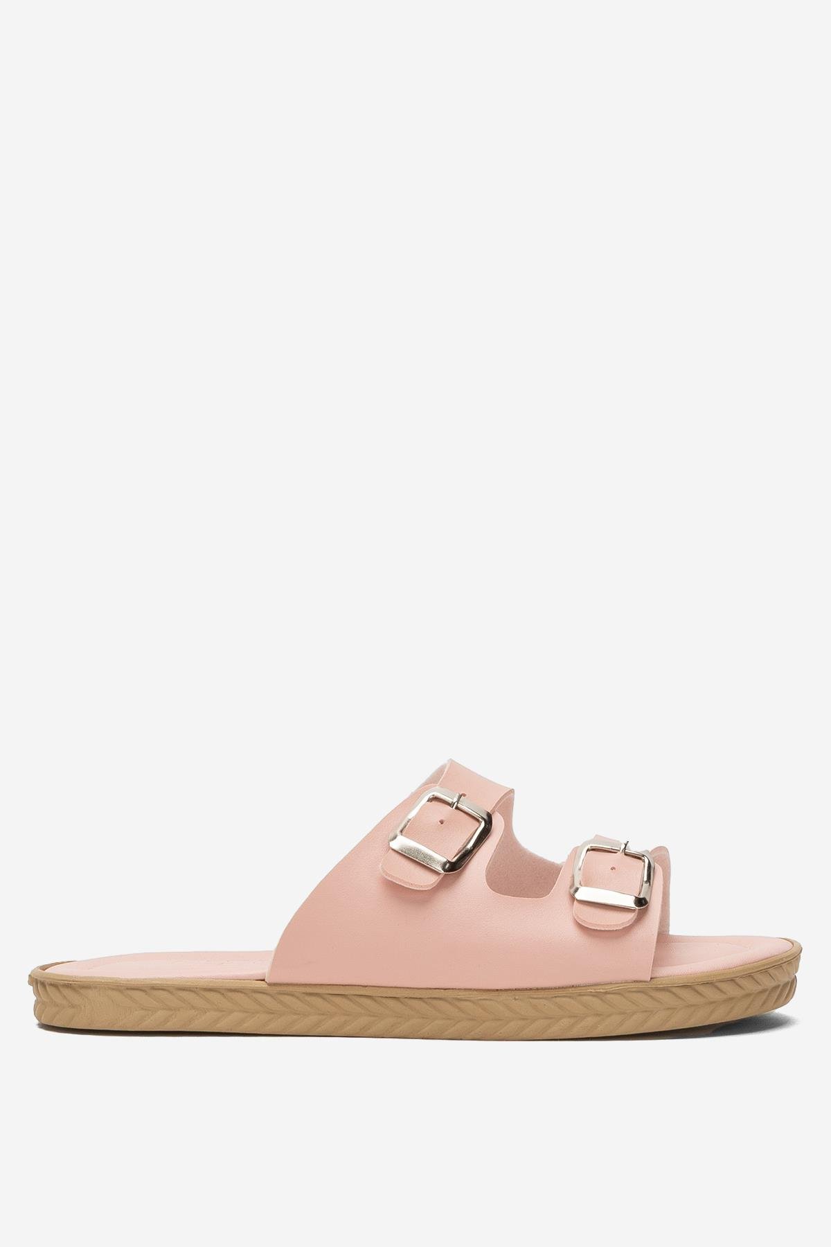 Kadın Çift Bant Ayarlanabilr Tokalı Terlik PUDRA - Görsel 2