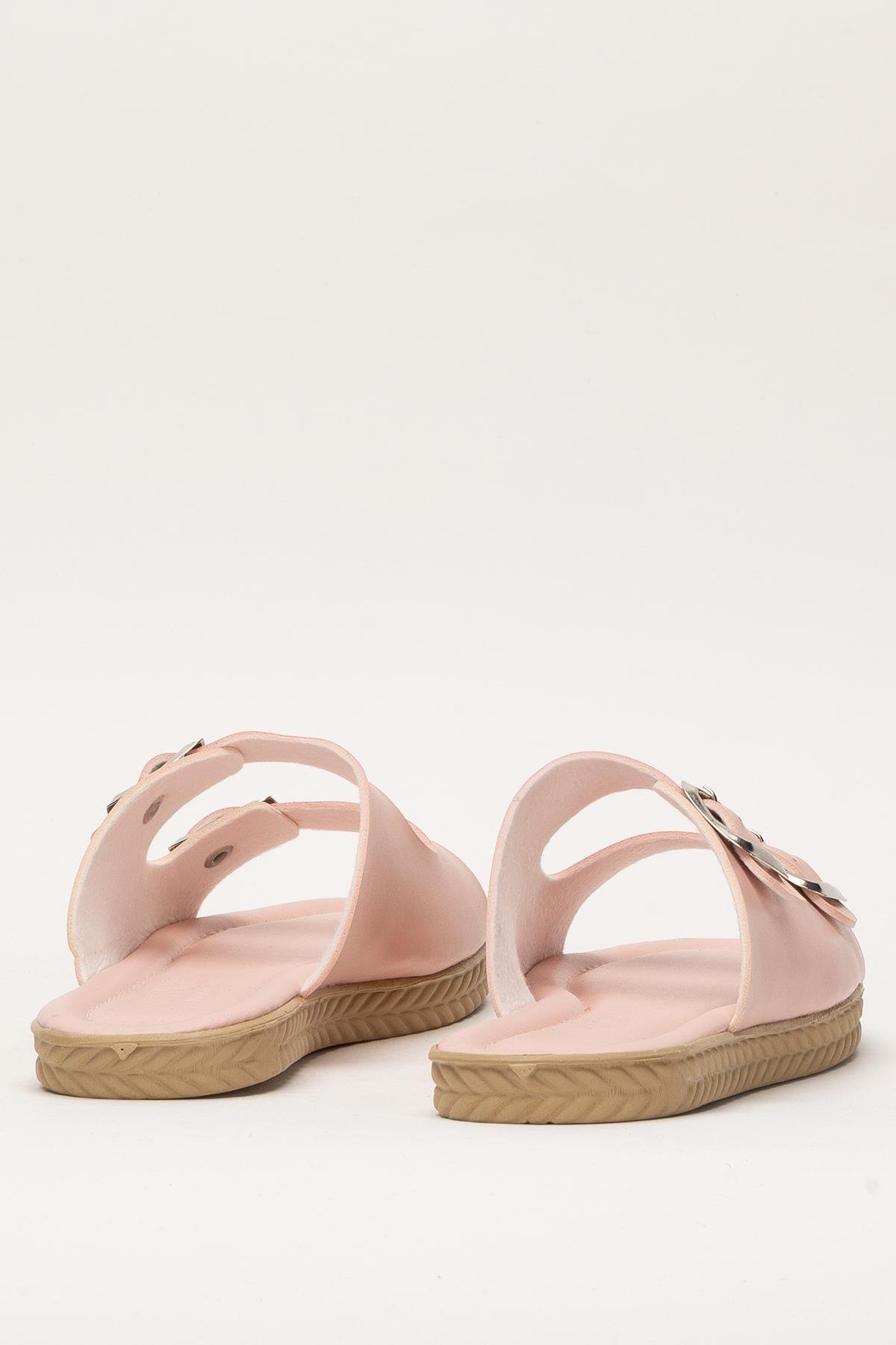 Kadın Çift Bant Ayarlanabilr Tokalı Terlik PUDRA - Görsel 5