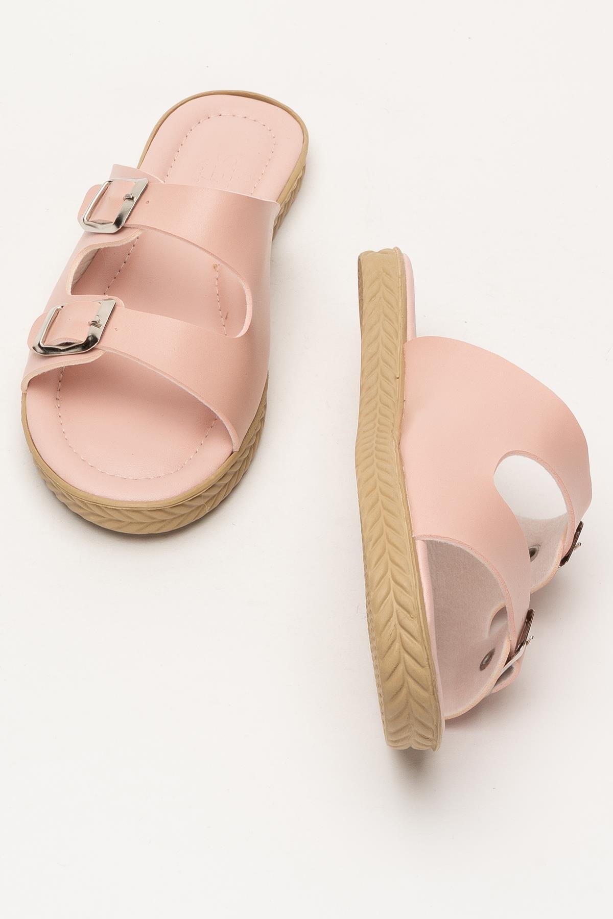 Kadın Çift Bant Ayarlanabilr Tokalı Terlik PUDRA - Görsel 8