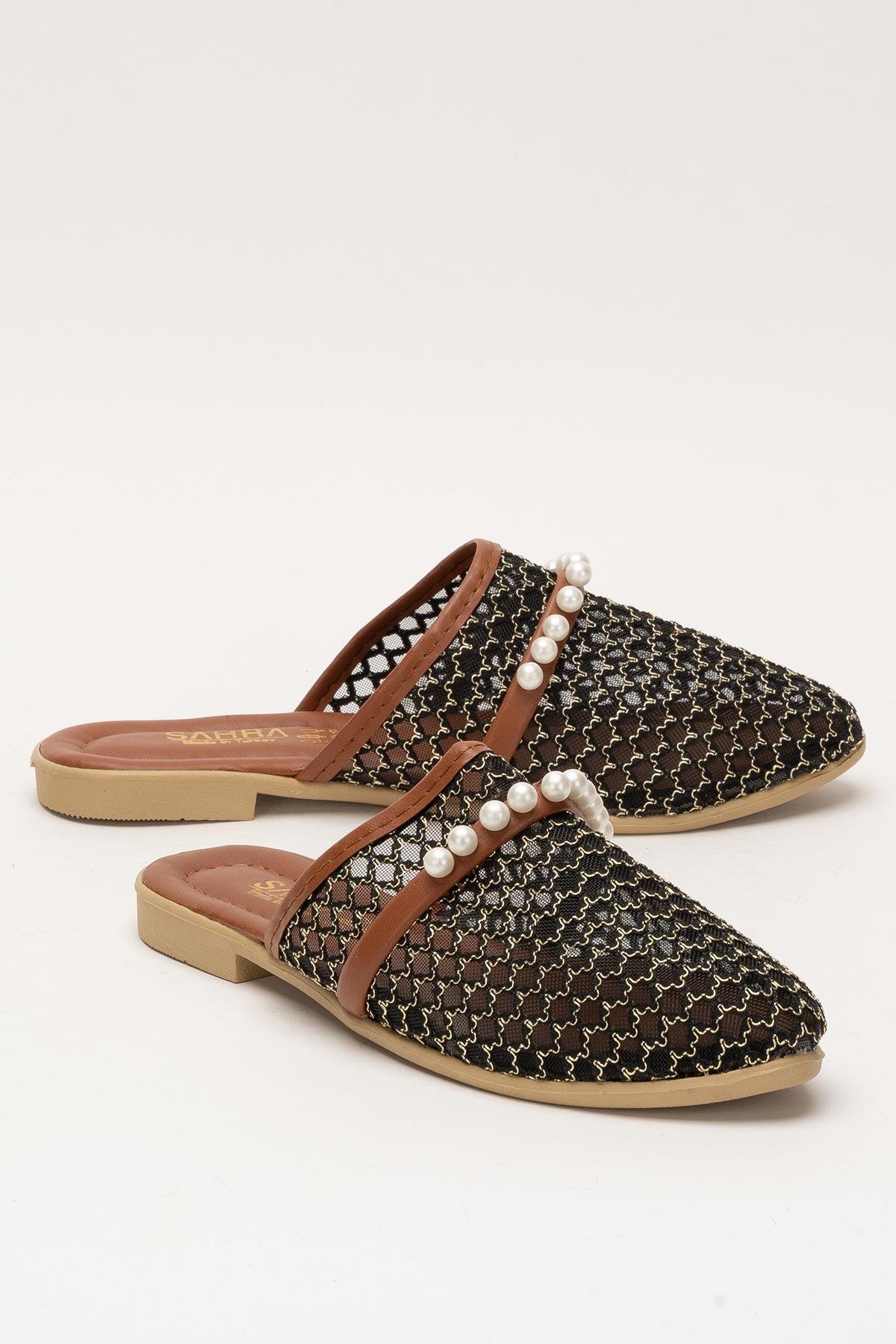 Kadın İnci Kemerli FileliTerlik SİYAH - ALTIN - Görsel 3