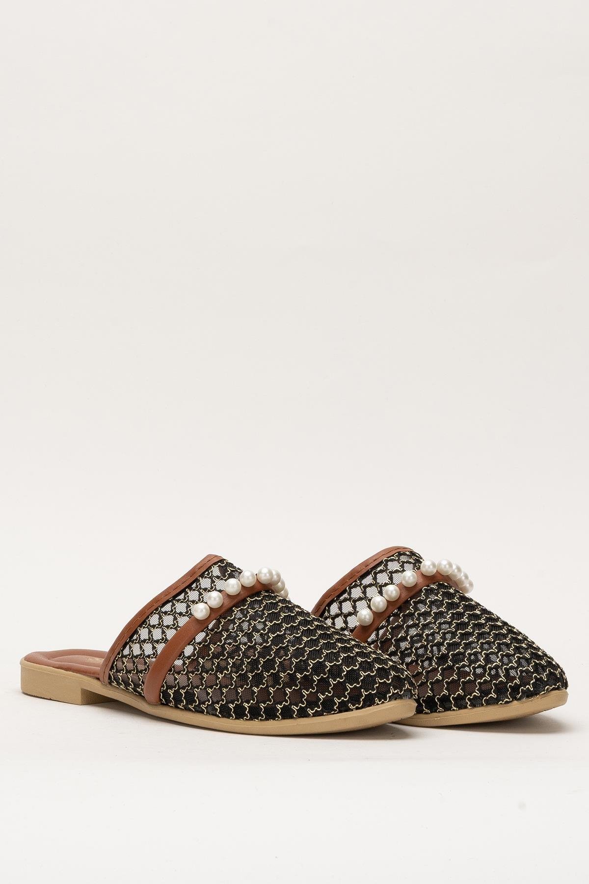 Kadın İnci Kemerli FileliTerlik SİYAH - ALTIN - Görsel 4