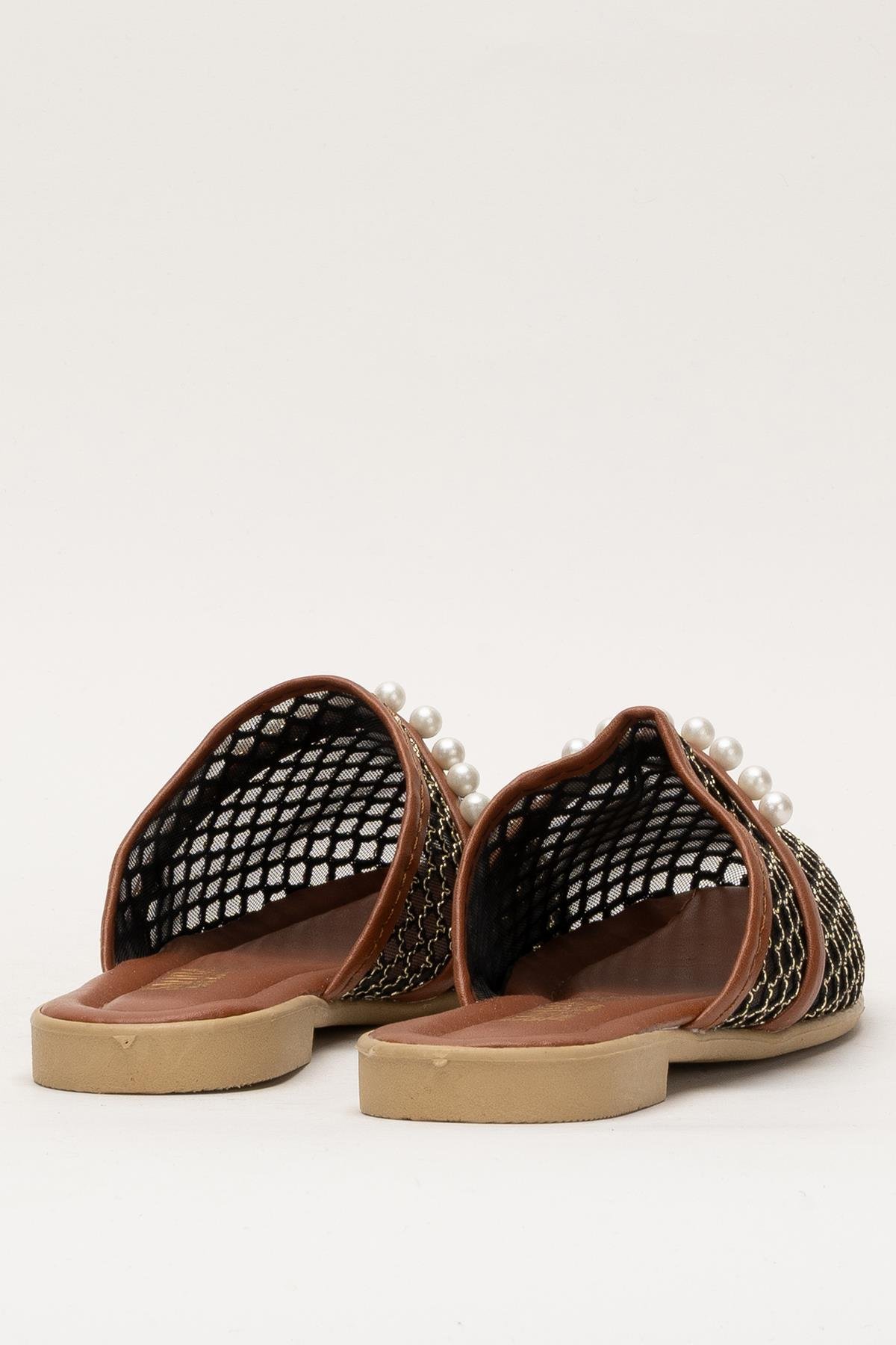 Kadın İnci Kemerli FileliTerlik SİYAH - ALTIN - Görsel 5