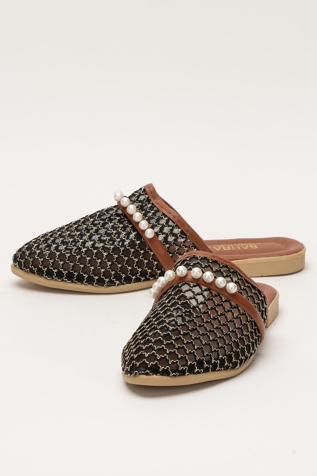 Kadın İnci Kemerli FileliTerlik SİYAH - ALTIN - Görsel 6