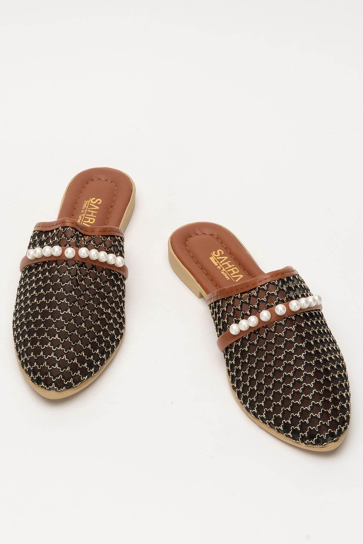 Kadın İnci Kemerli FileliTerlik SİYAH - ALTIN - Görsel 7