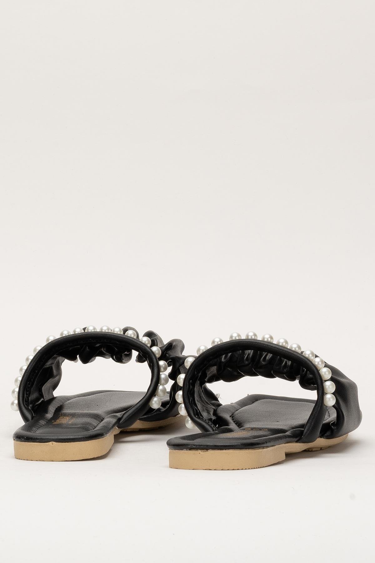 Kadın İnci Taşlı Büzgülü Terlik SİYAH - Görsel 5