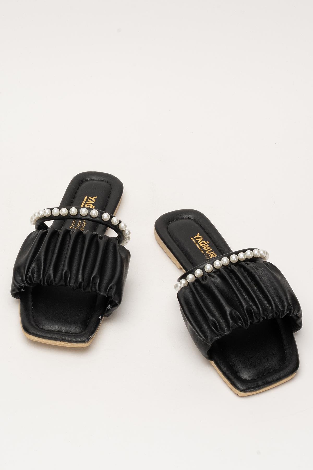 Kadın İnci Taşlı Büzgülü Terlik SİYAH - Görsel 7