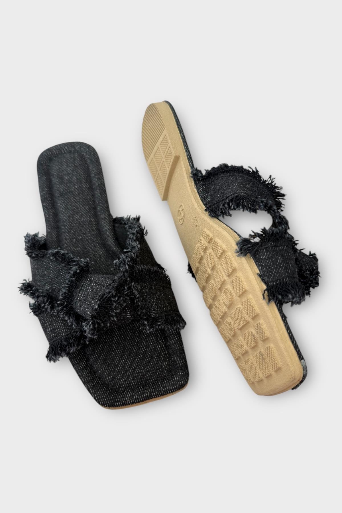 Kadın Püskül Detay Çapraz Denim Terlik SİYAH - Görsel 5