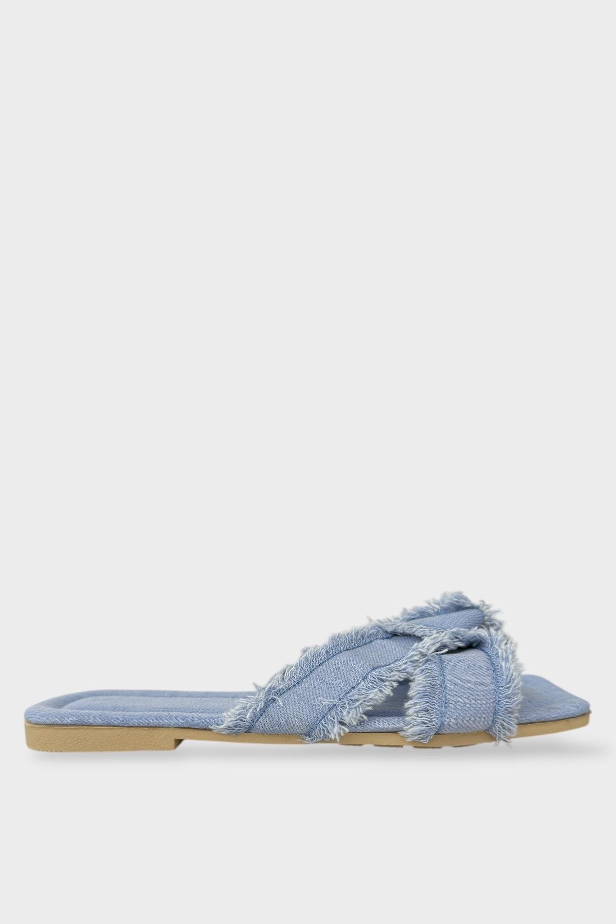 Kadın Püskül Detay Çapraz Denim Terlik MAVİ - Görsel 2