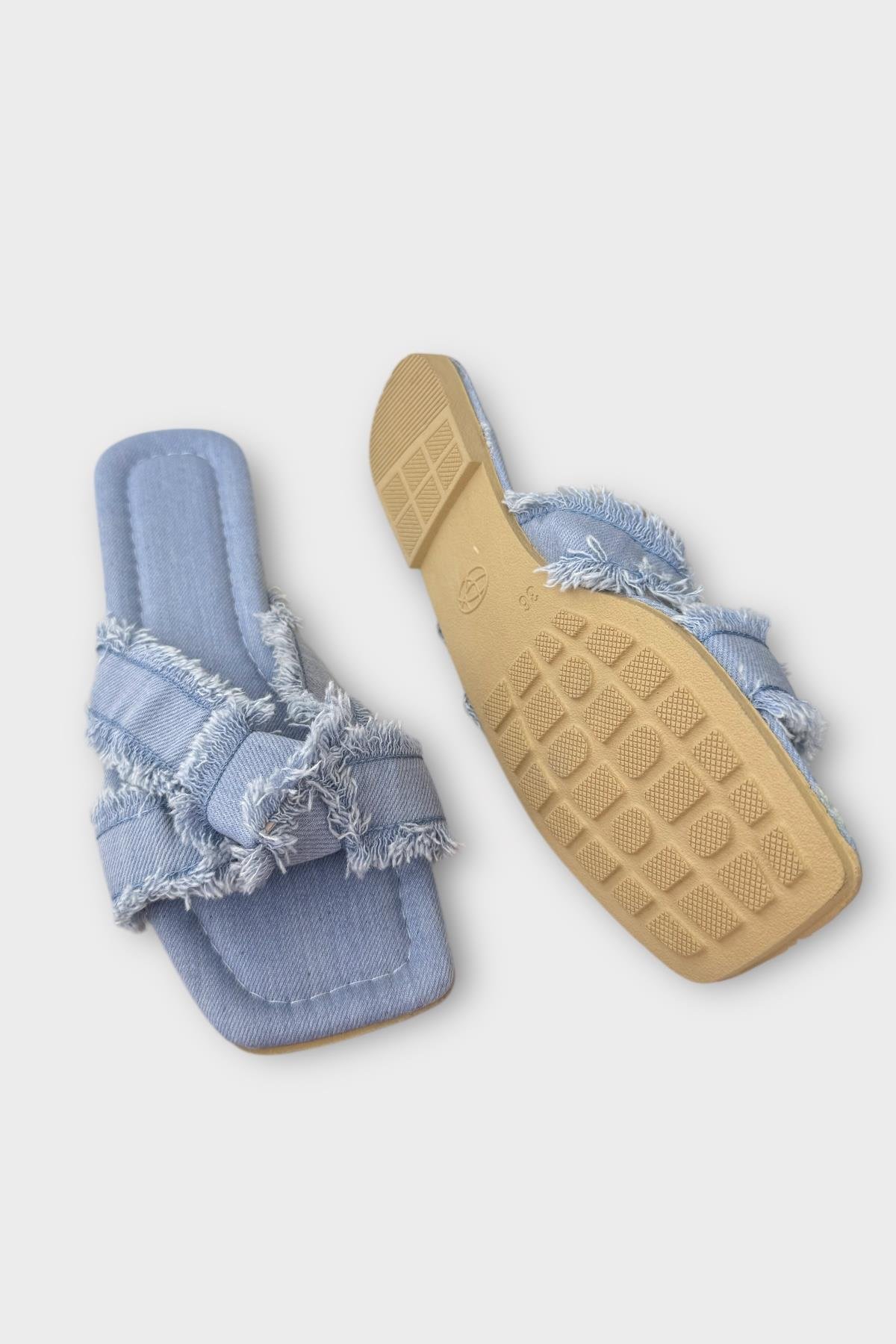Kadın Püskül Detay Çapraz Denim Terlik MAVİ - Görsel 6