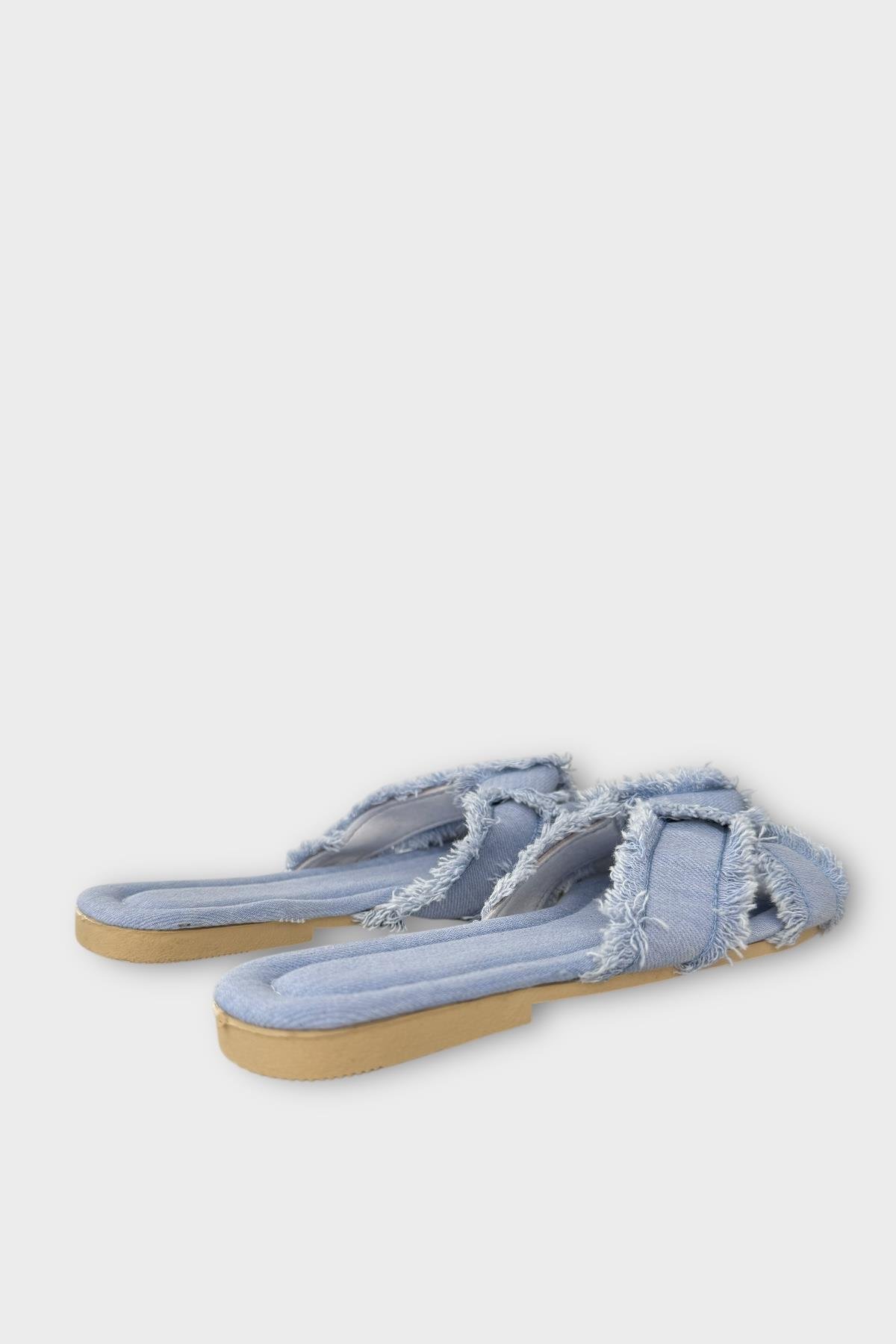 Kadın Püskül Detay Çapraz Denim Terlik MAVİ - Görsel 7