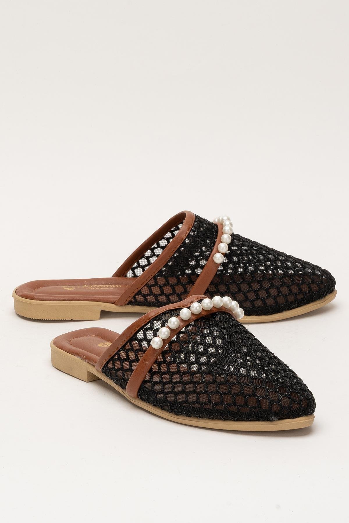 Kadın İnci Kemerli FileliTerlik SİYAH - Görsel 3