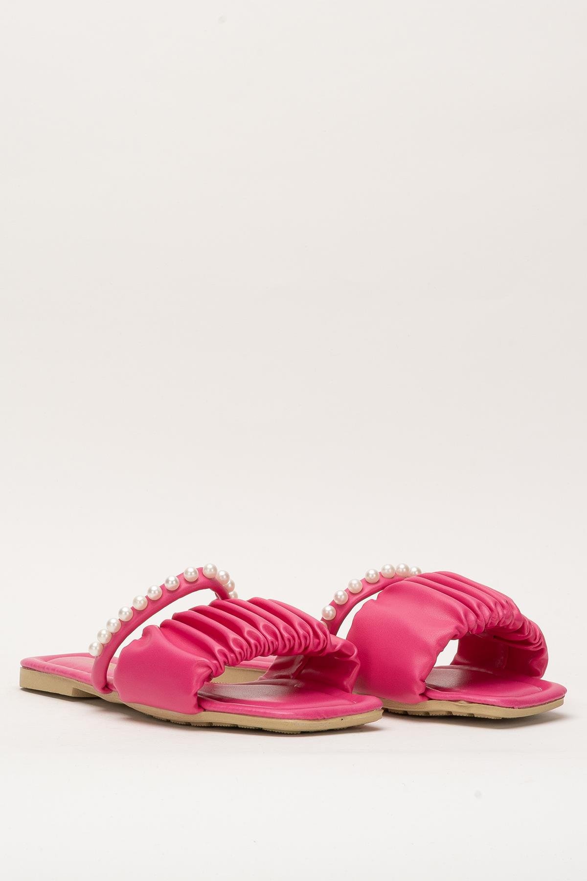 Kadın İnci Taşlı Büzgülü Terlik PEMBE - Görsel 4