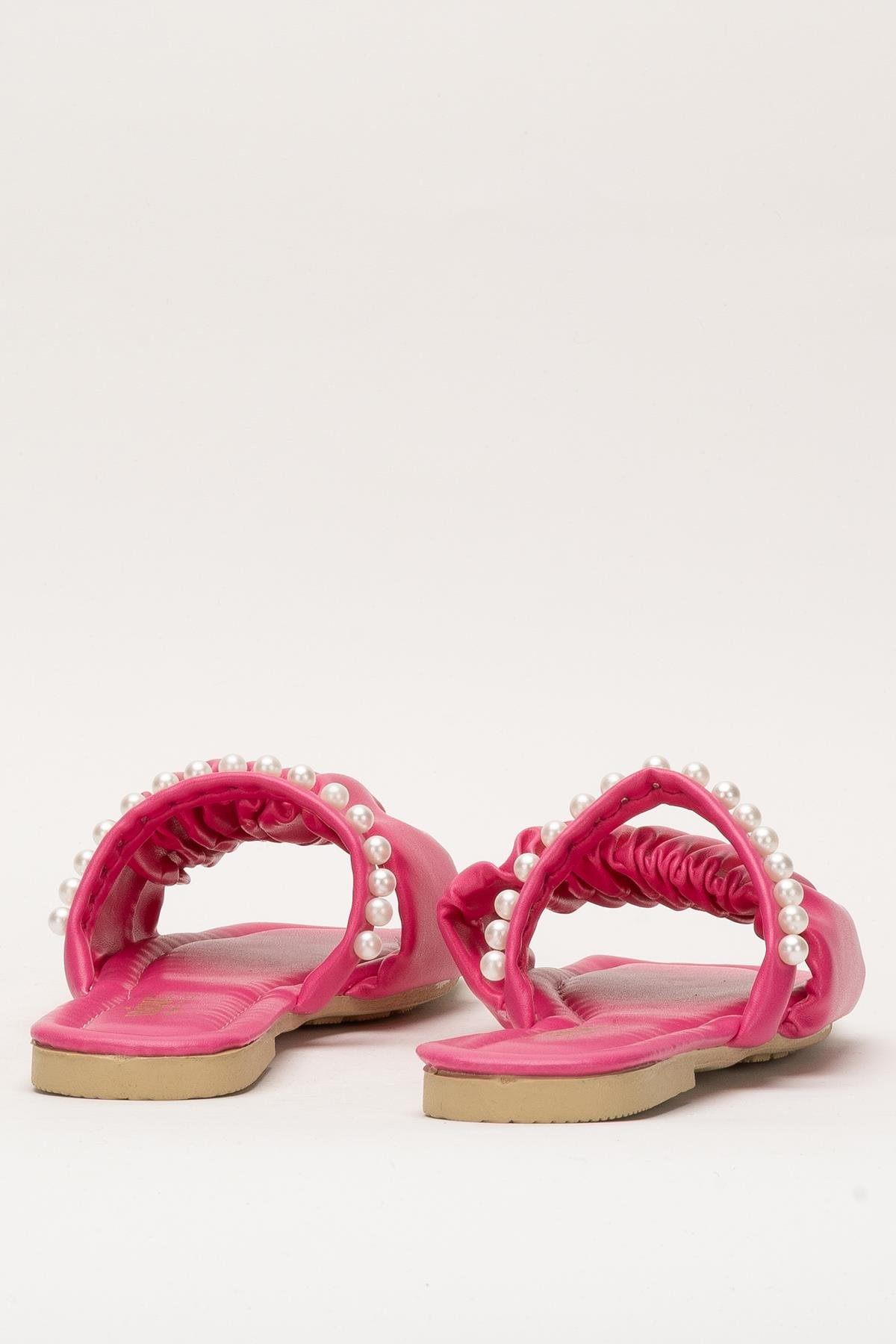 Kadın İnci Taşlı Büzgülü Terlik PEMBE - Görsel 5