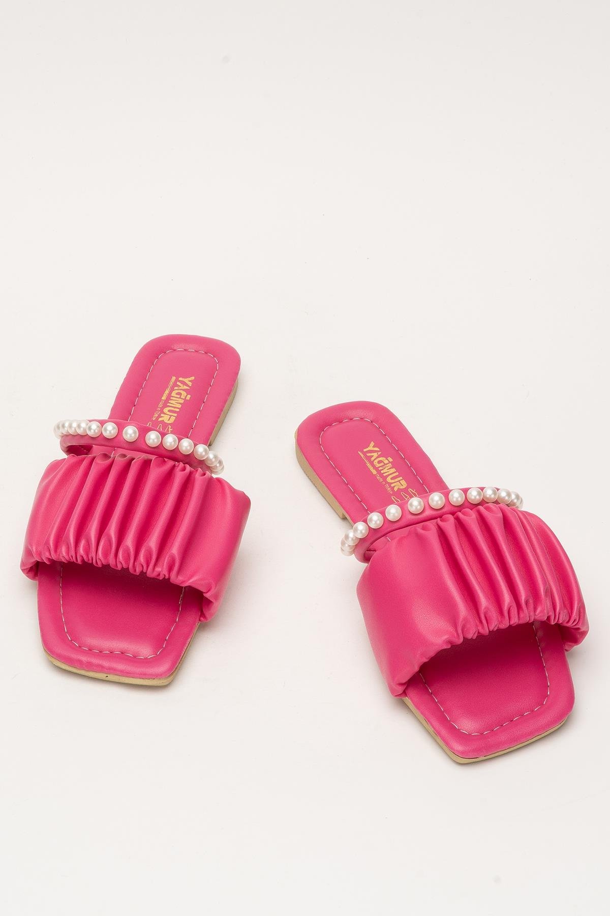 Kadın İnci Taşlı Büzgülü Terlik PEMBE - Görsel 7