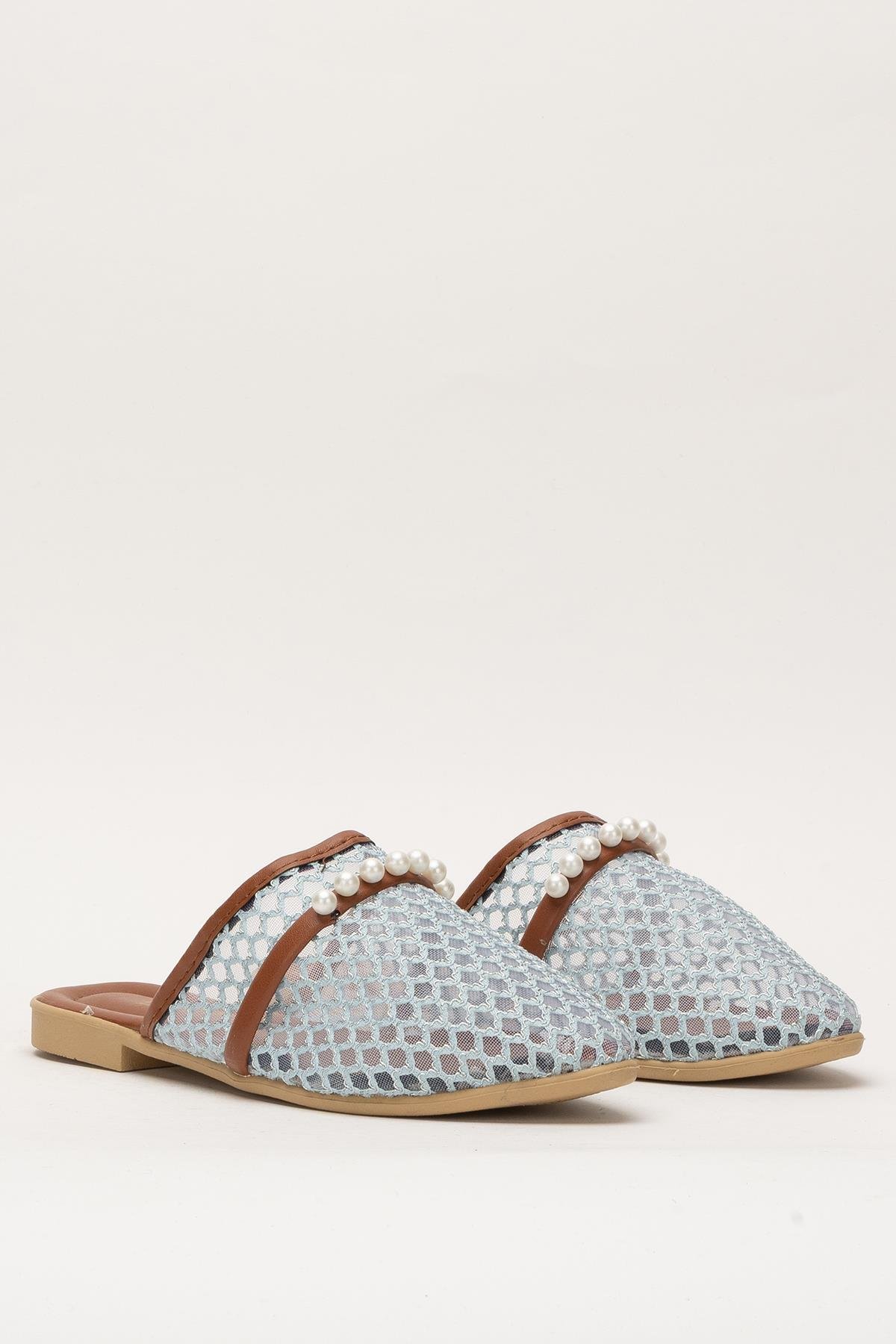 Kadın İnci Kemerli FileliTerlik MAVİ - Görsel 4