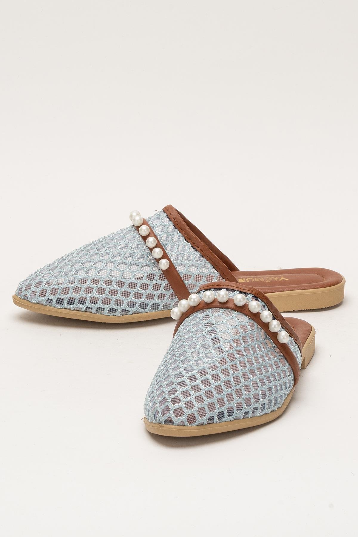 Kadın İnci Kemerli FileliTerlik MAVİ - Görsel 5