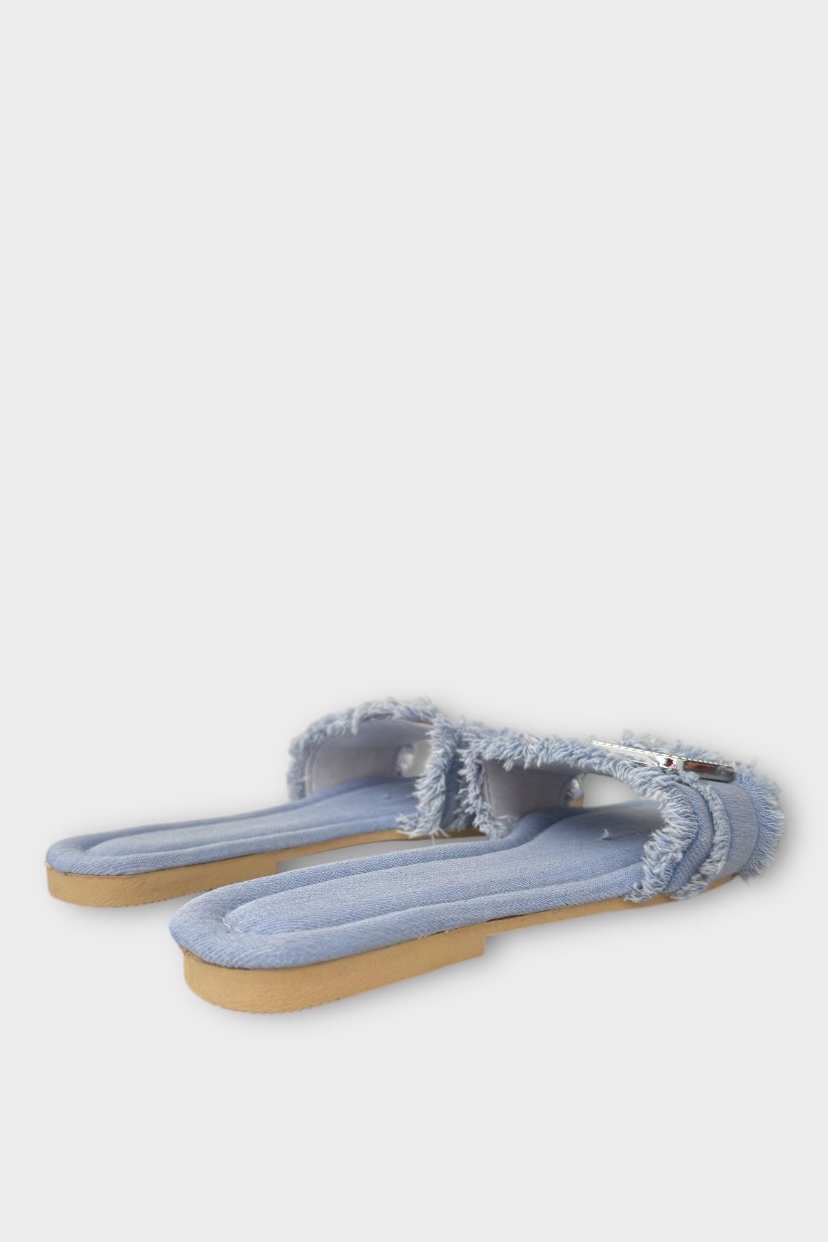 Kadın Püskül Detay Tokalı Denim Terlik MAVİ - Görsel 6
