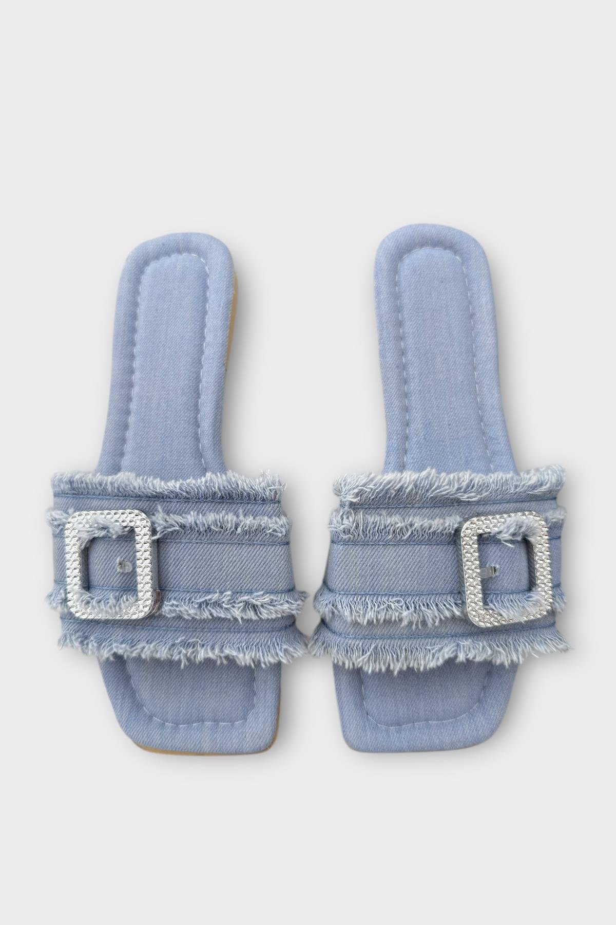 Kadın Püskül Detay Tokalı Denim Terlik MAVİ - Görsel 7