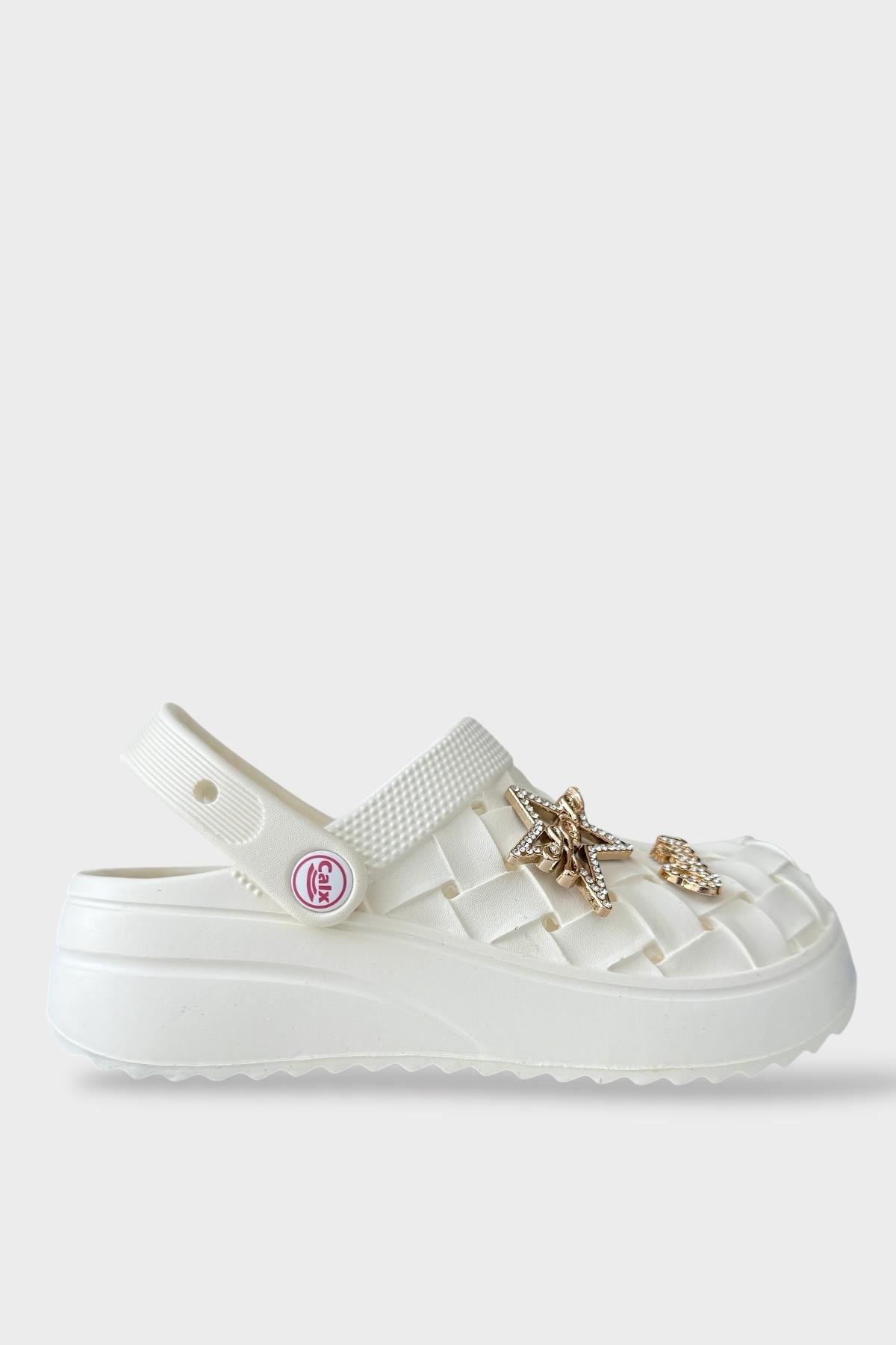 Kadın Taşlı Comfort Hafif Yüksek Taban Yazlık Sandalet Terlik BEYAZ - Görsel 2