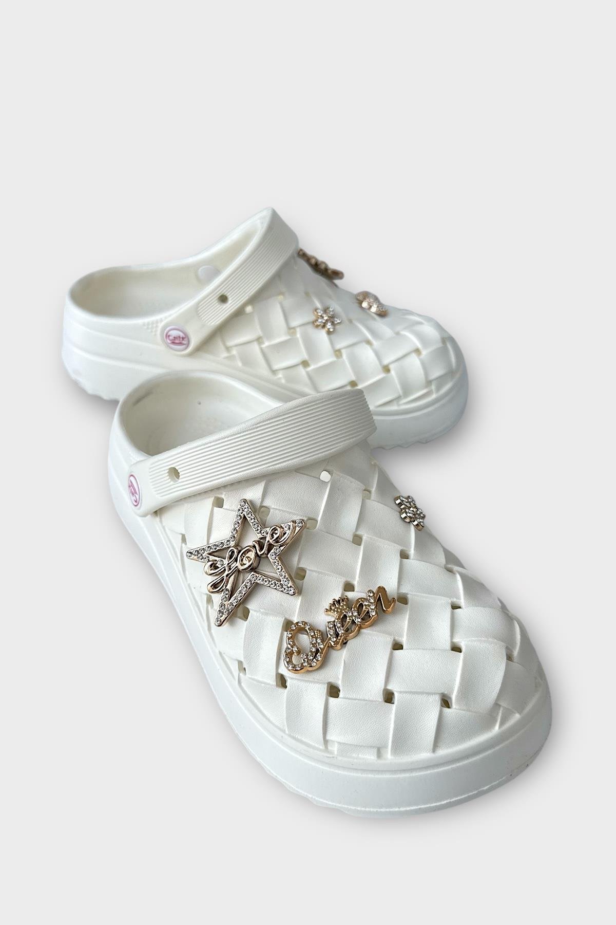 Kadın Taşlı Comfort Hafif Yüksek Taban Yazlık Sandalet Terlik BEYAZ - Görsel 3