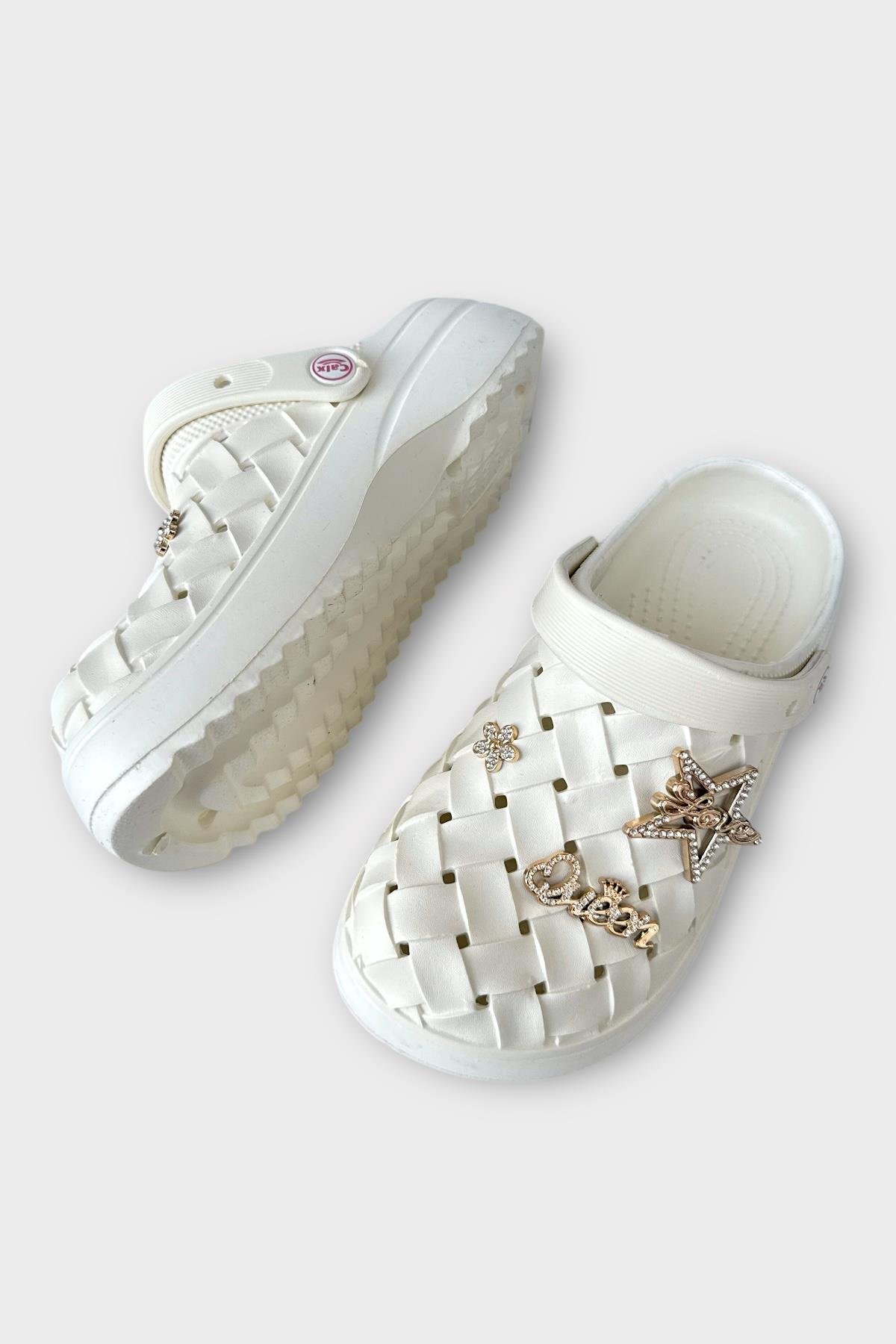 Kadın Taşlı Comfort Hafif Yüksek Taban Yazlık Sandalet Terlik BEYAZ - Görsel 5
