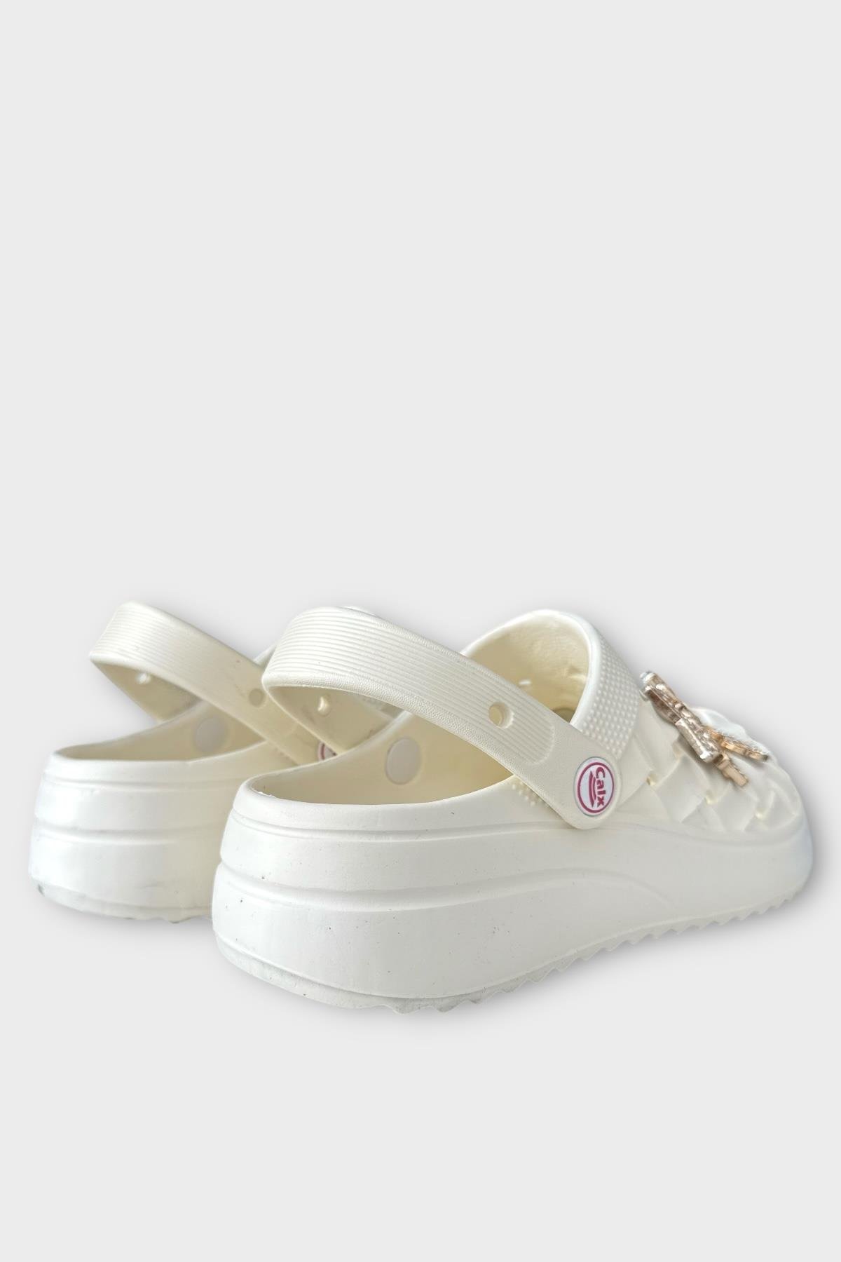 Kadın Taşlı Comfort Hafif Yüksek Taban Yazlık Sandalet Terlik BEYAZ - Görsel 6