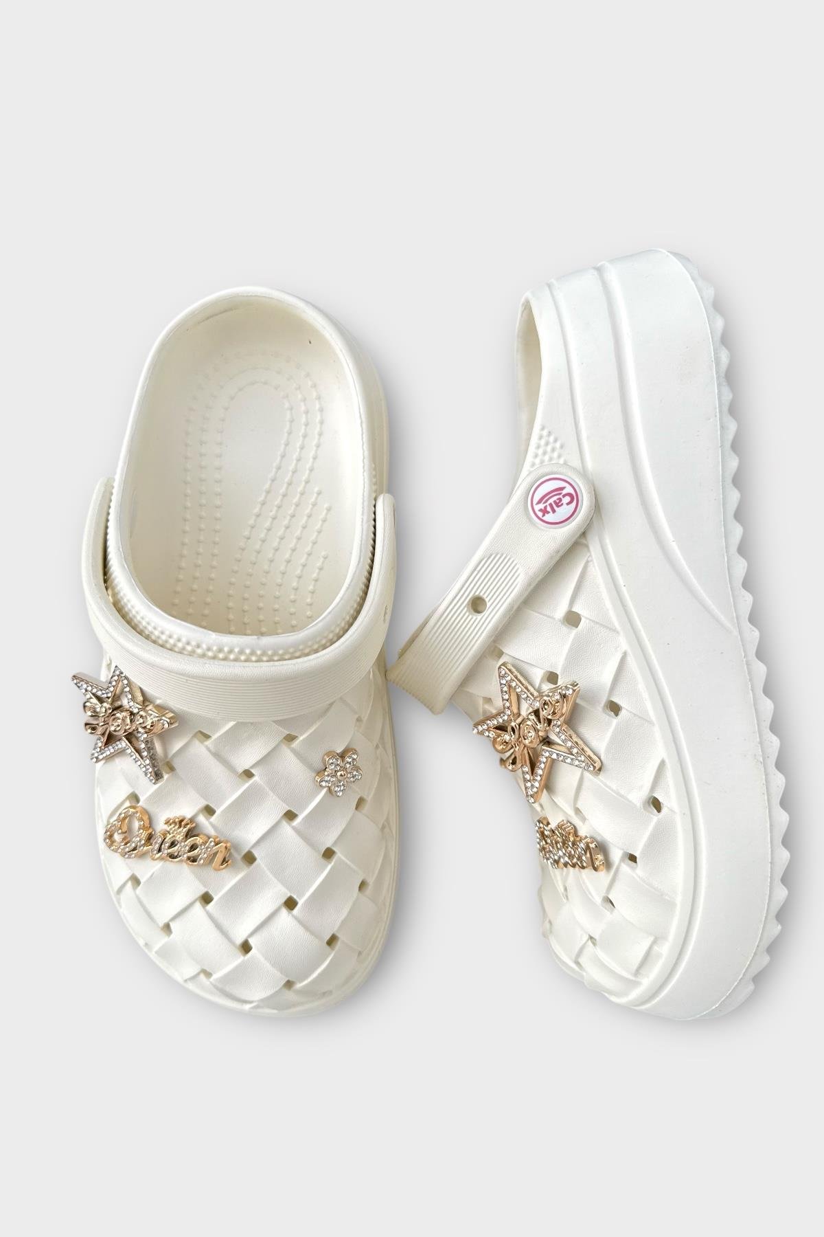 Kadın Taşlı Comfort Hafif Yüksek Taban Yazlık Sandalet Terlik BEYAZ - Görsel 7