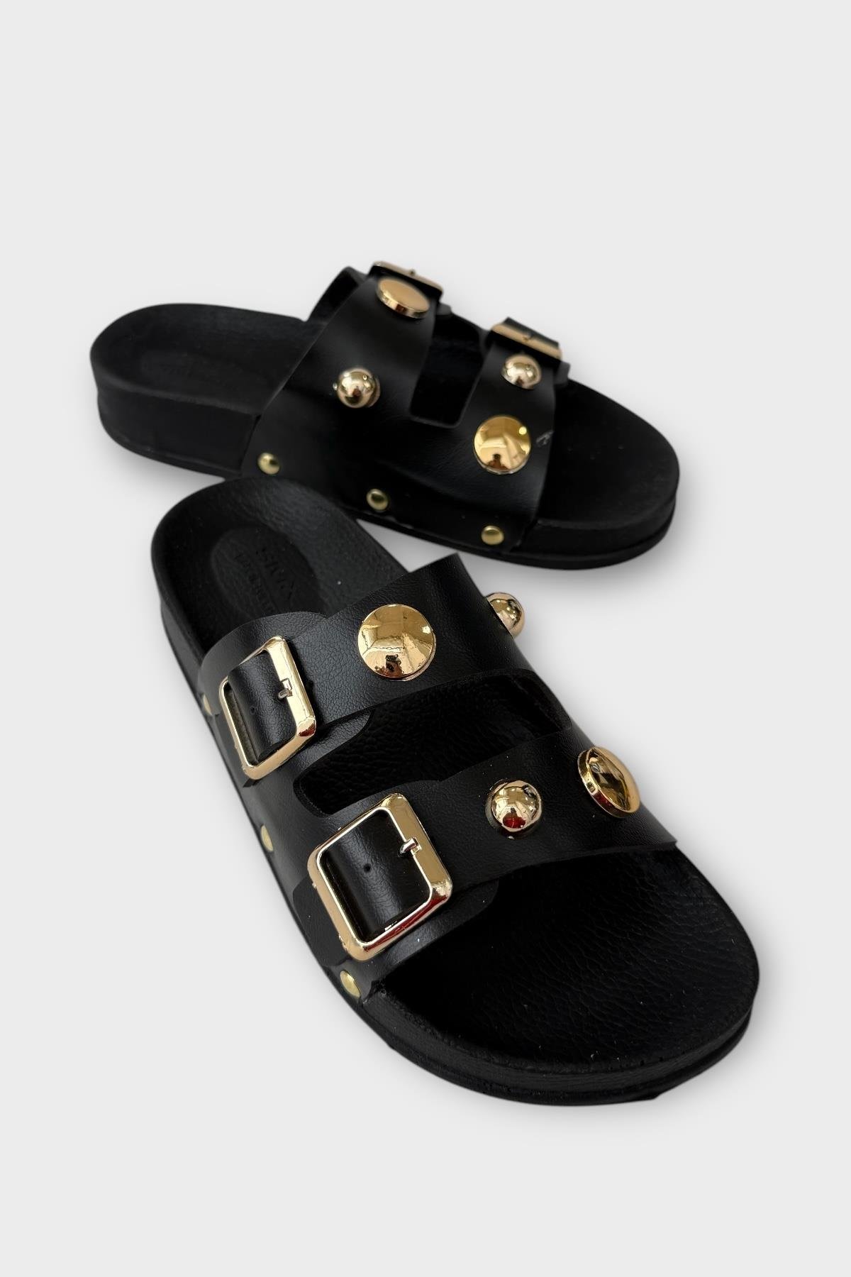 Kadın Çift Bantlı Toka Detaylı Günlük Konfor Terlik SİYAH - Görsel 3