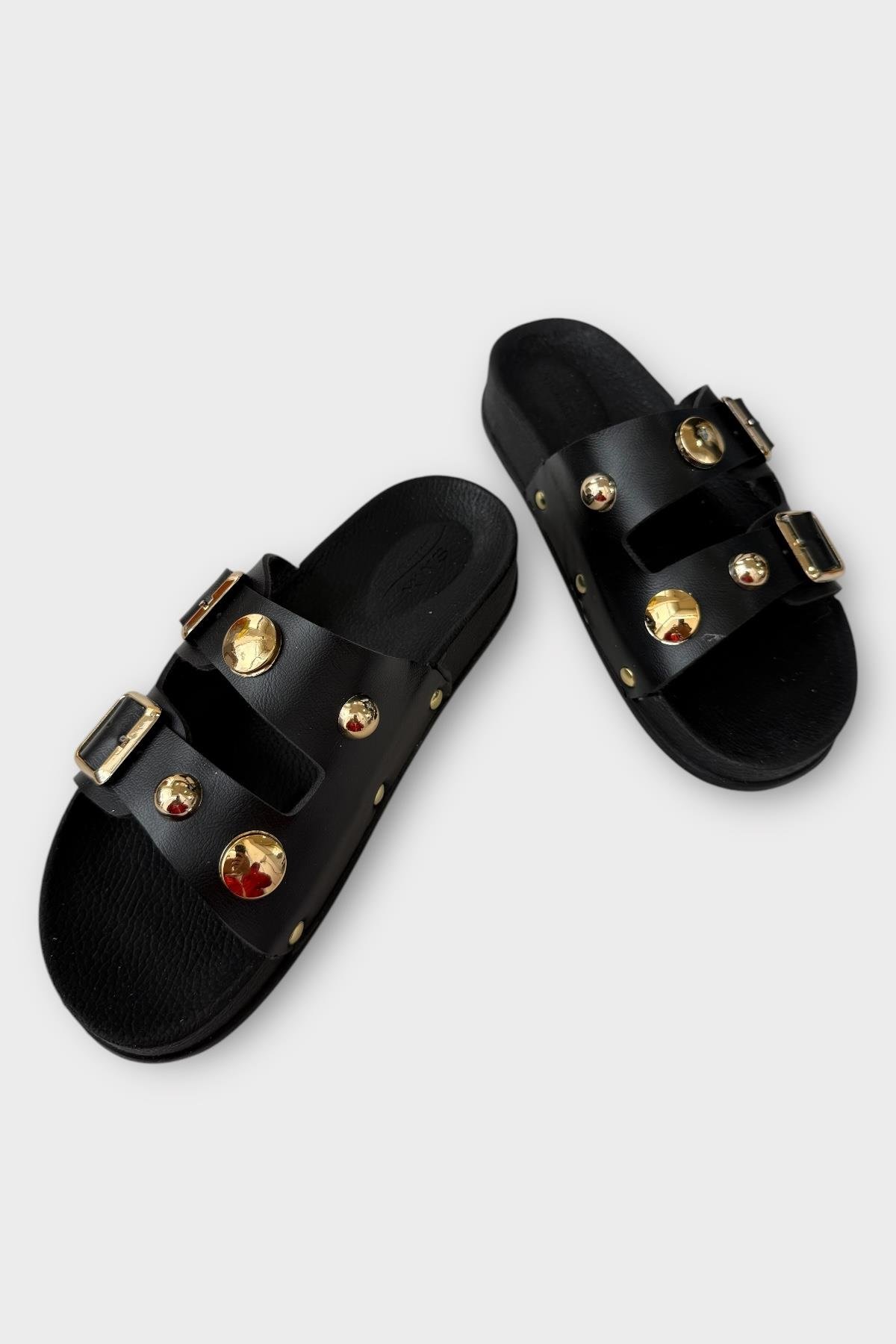 Kadın Çift Bantlı Toka Detaylı Günlük Konfor Terlik SİYAH - Görsel 4