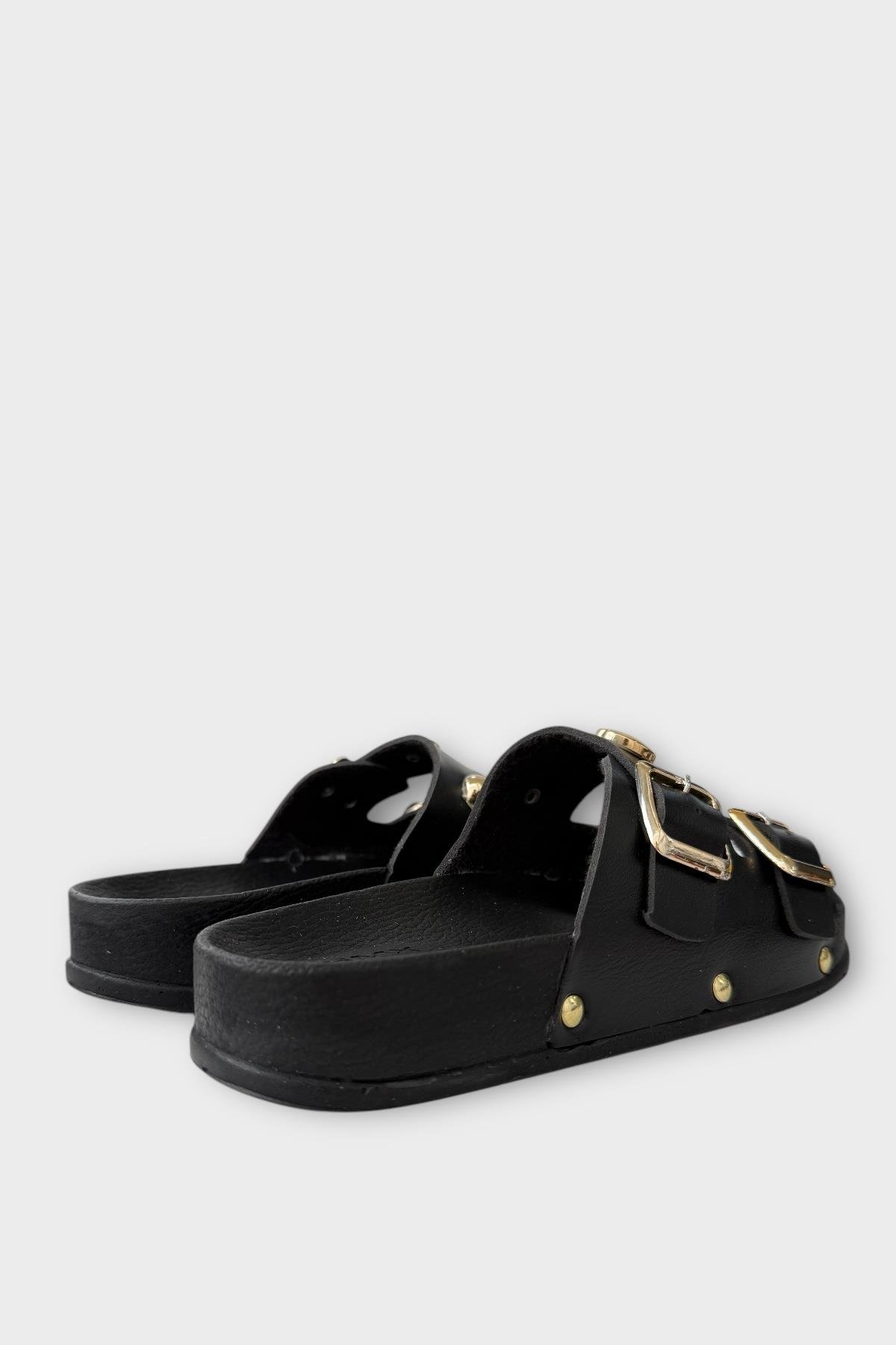 Kadın Çift Bantlı Toka Detaylı Günlük Konfor Terlik SİYAH - Görsel 6