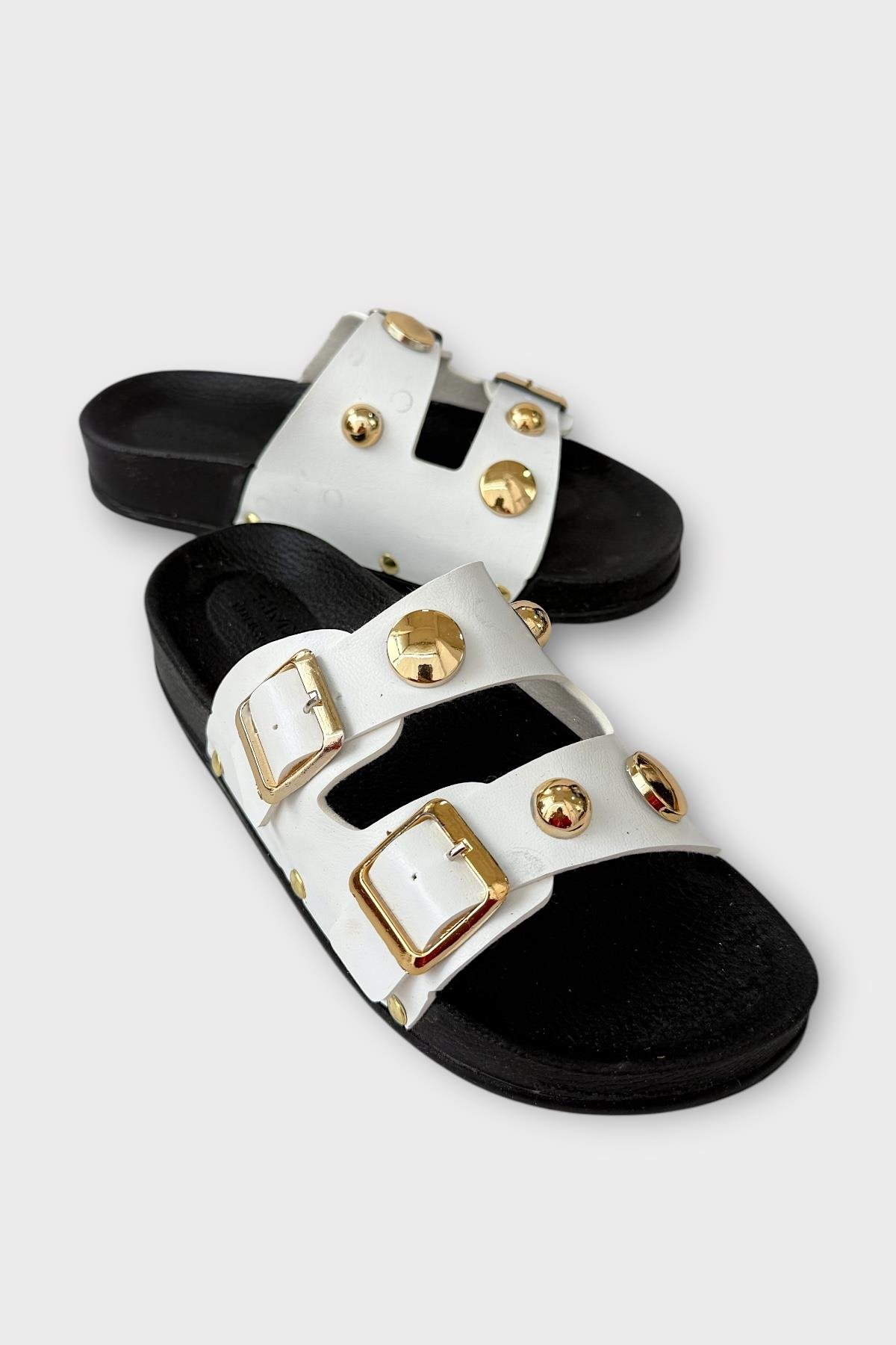 Kadın Çift Bantlı Toka Detaylı Günlük Konfor Terlik BEYAZ - Görsel 3