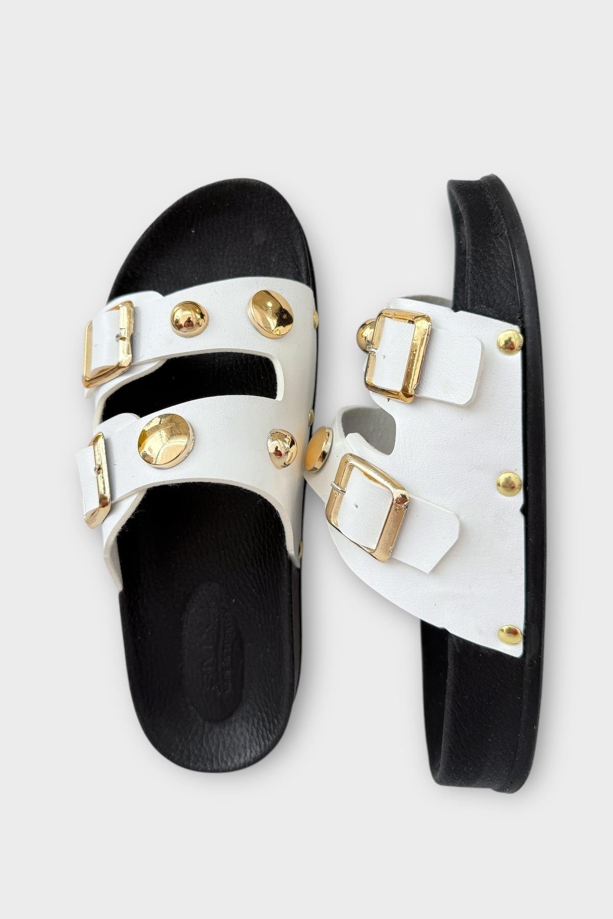 Kadın Çift Bantlı Toka Detaylı Günlük Konfor Terlik BEYAZ - Görsel 7